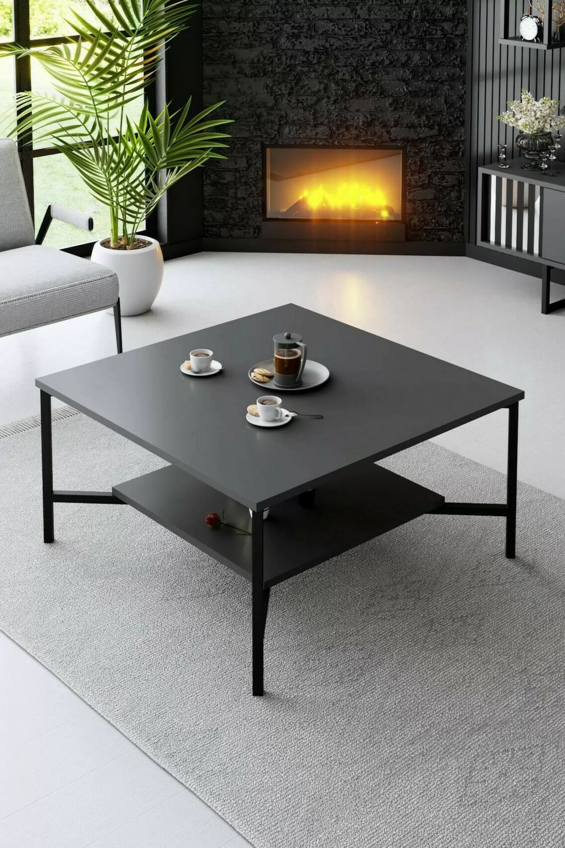 Dmora Tavolini Da Salotto<Tavolino da salotto Mia, 80x80h40 cm, Antracite e Nero