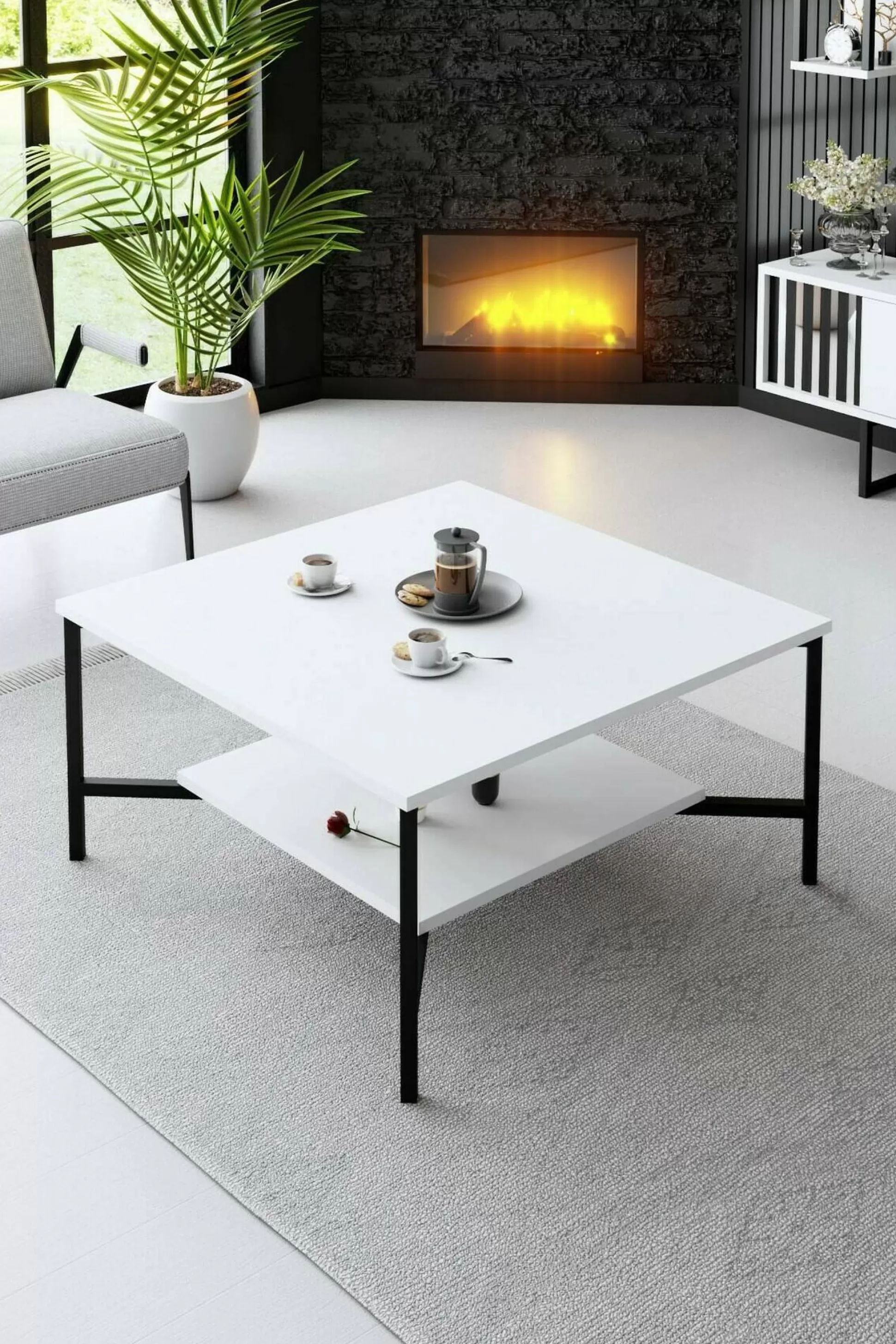 Dmora Tavolini Da Salotto<Tavolino da salotto Mia, 80x80h40 cm, Bianco e Nero