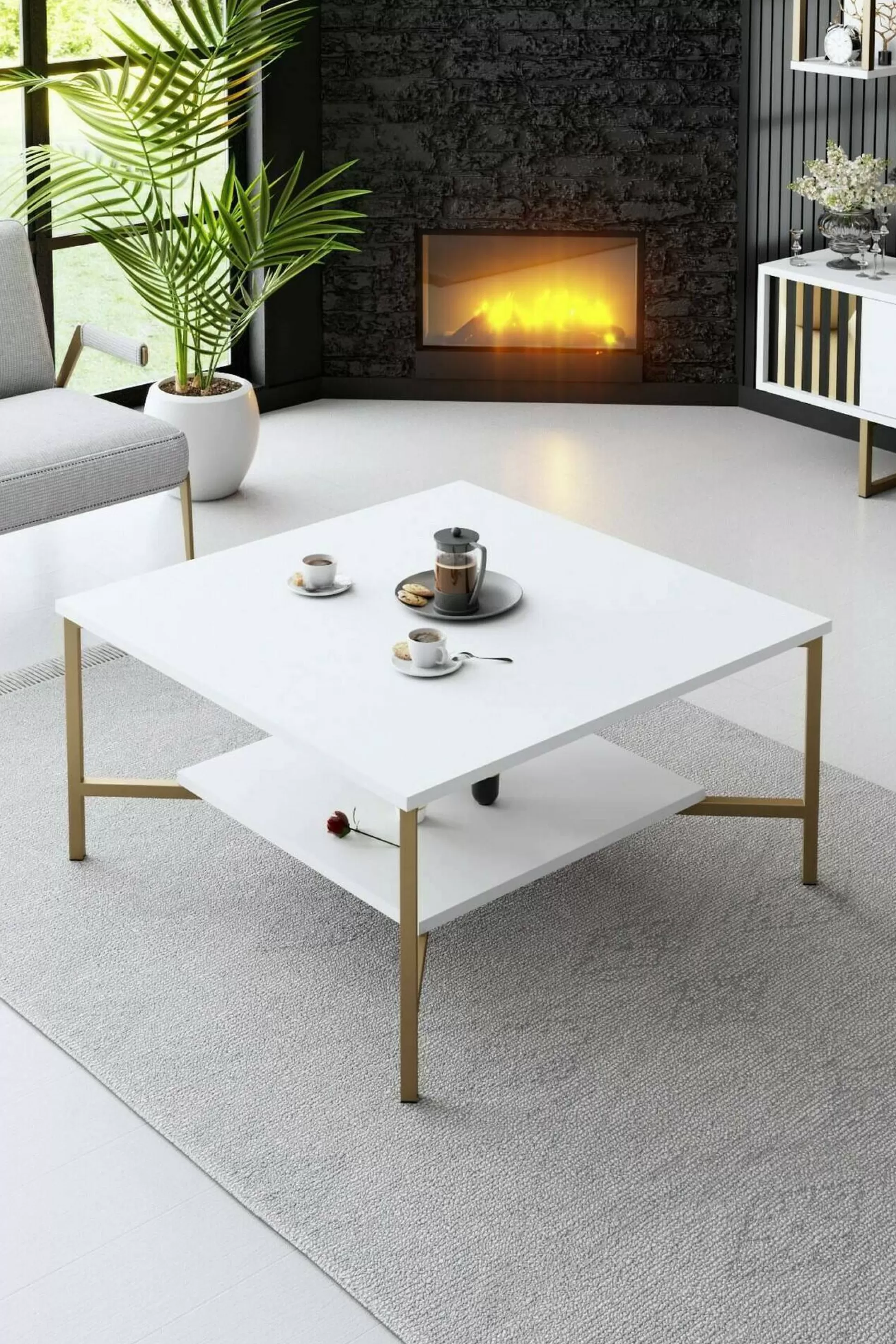 Dmora Tavolini Da Salotto<Tavolino da salotto Mia, 80x80h40 cm, Bianco e Nero