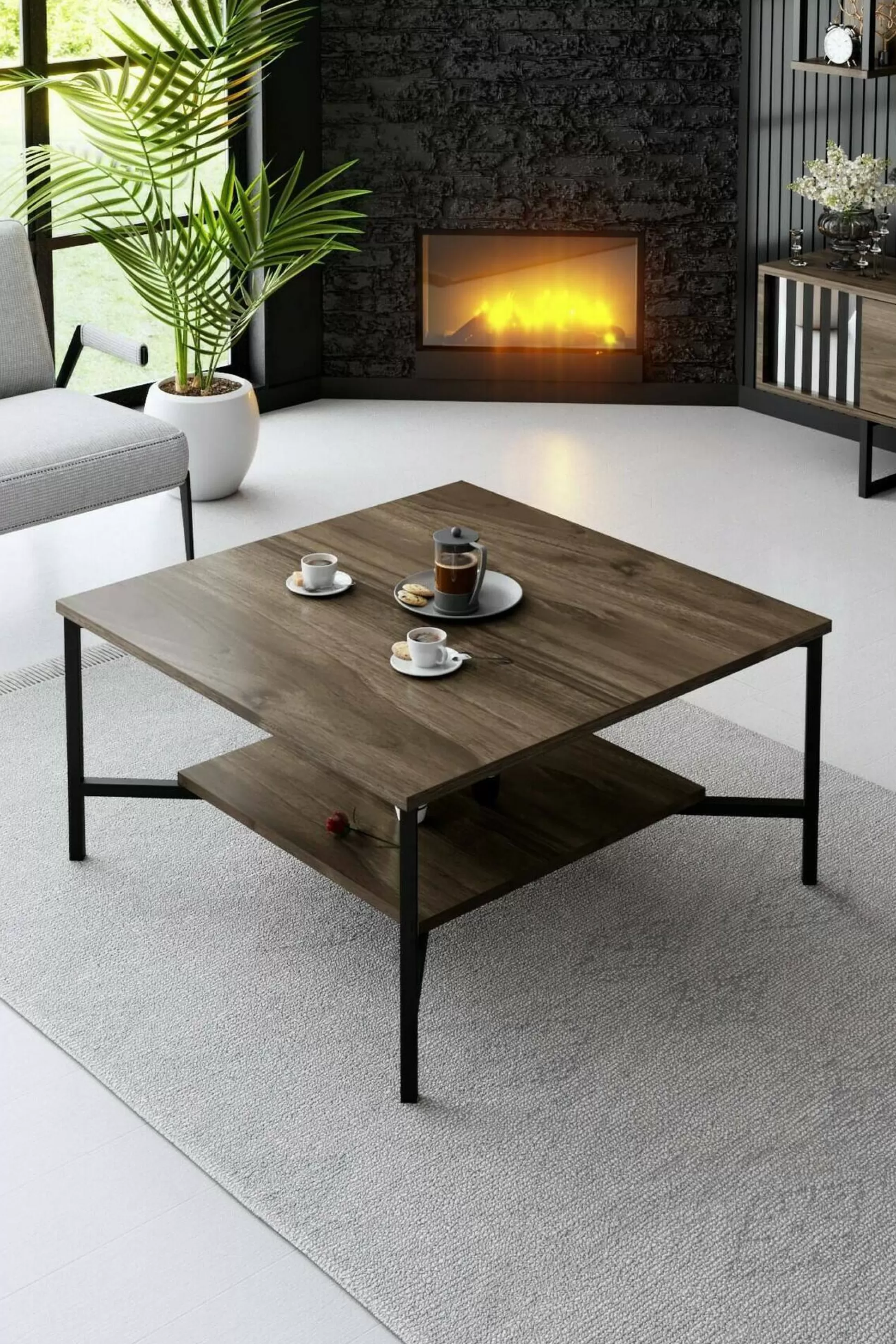 Dmora Tavolini Da Salotto<Tavolino da salotto Mia, 80x80h40 cm, Noce e Nero
