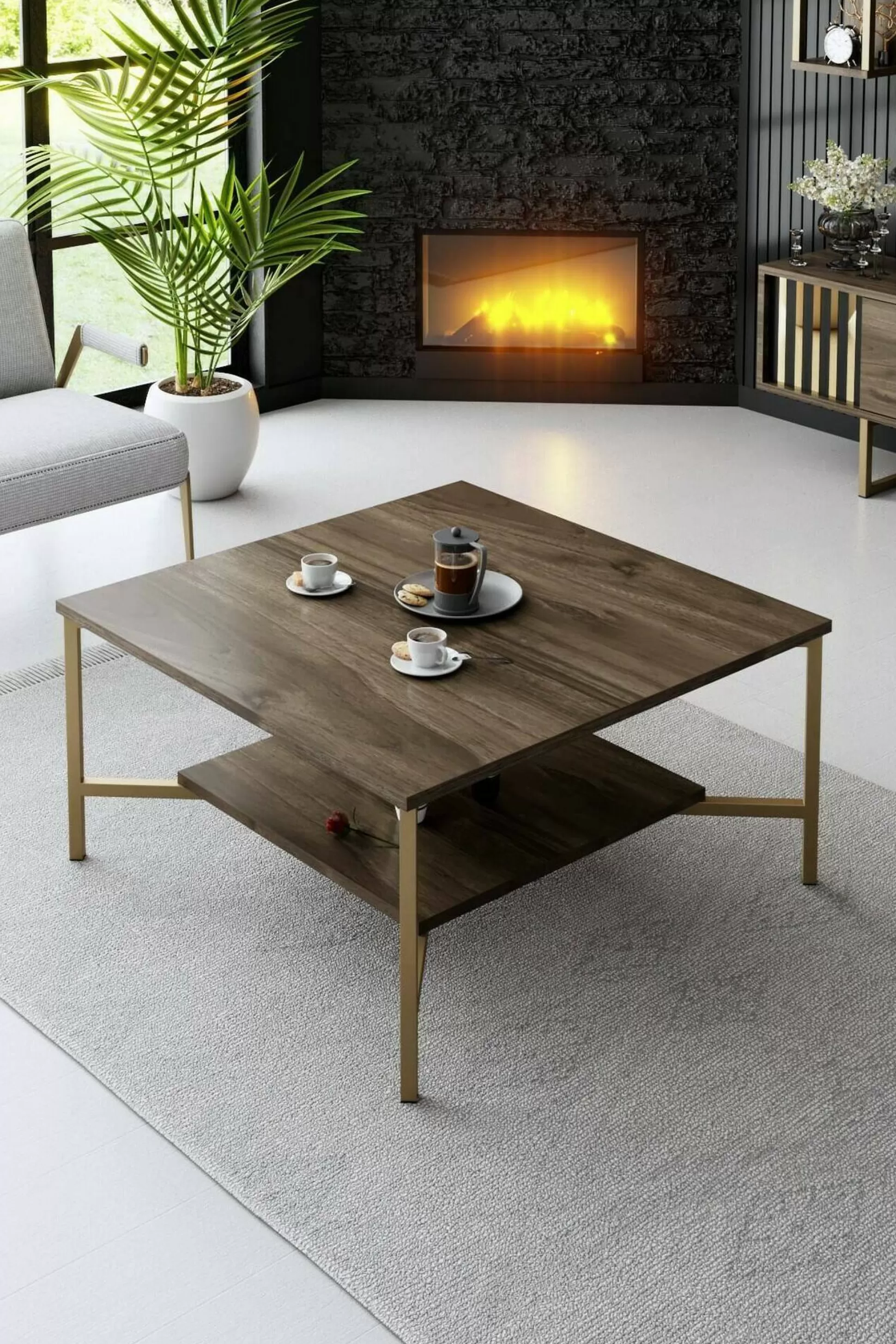 Dmora Tavolini Da Salotto<Tavolino da salotto Mia, 80x80h40 cm, Noce e Nero