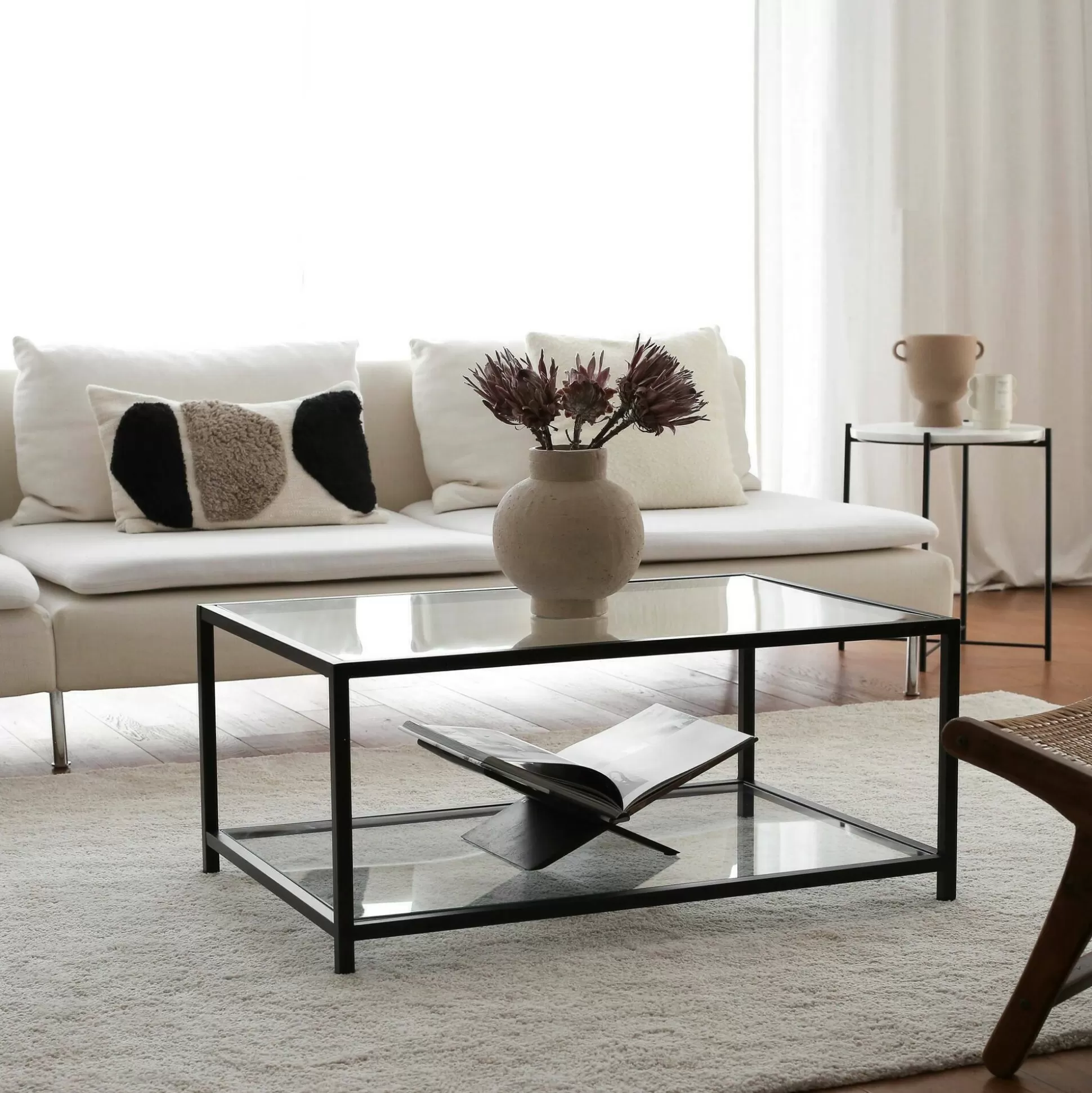 Dmora Tavolini Da Salotto<Tavolino da salotto Mina, 90x60h40 cm, Tortora e Nero