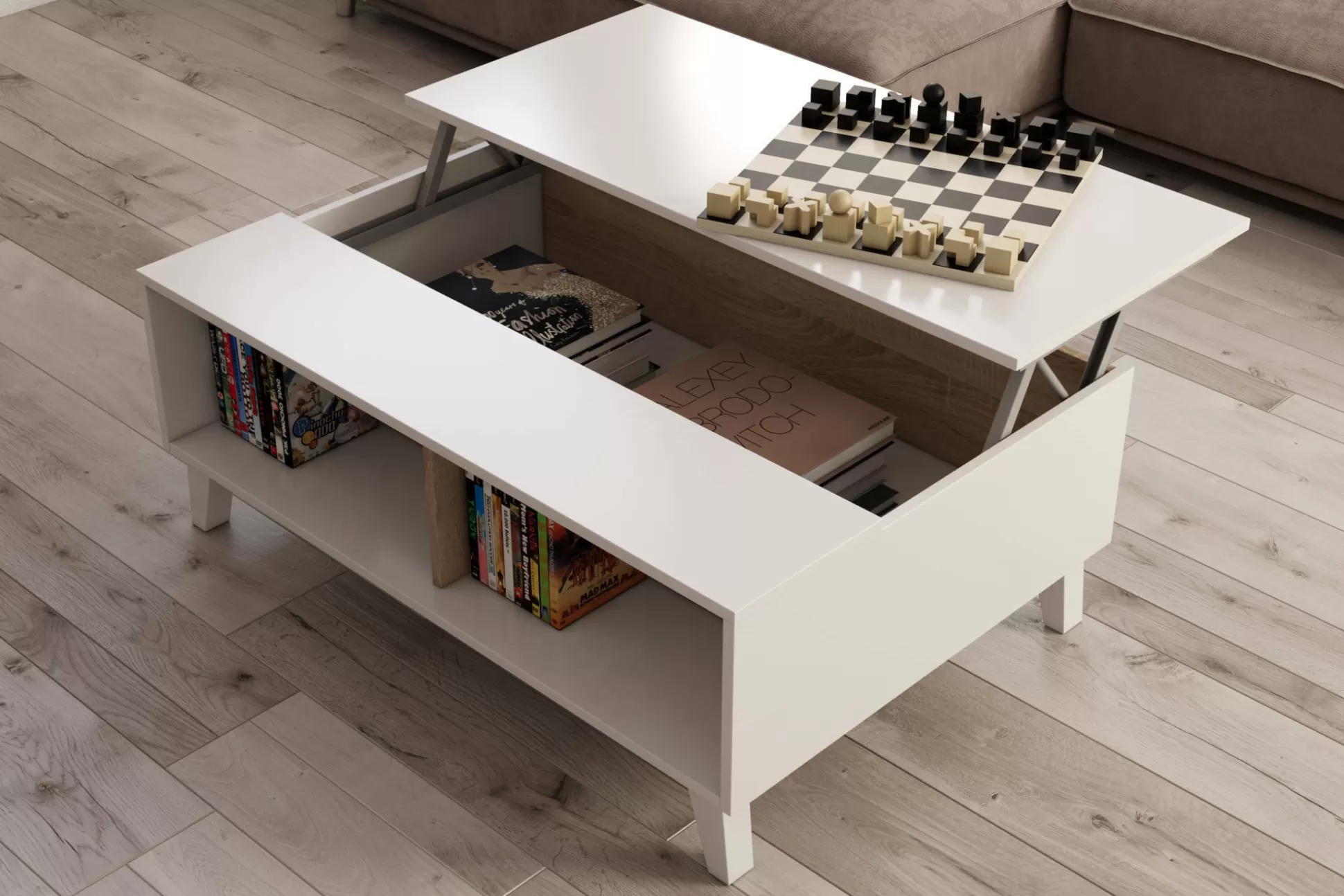 Dmora Tavolini Da Salotto<Tavolino da salotto Parche, 100x68h38 cm, Bianco lucido e Rovere