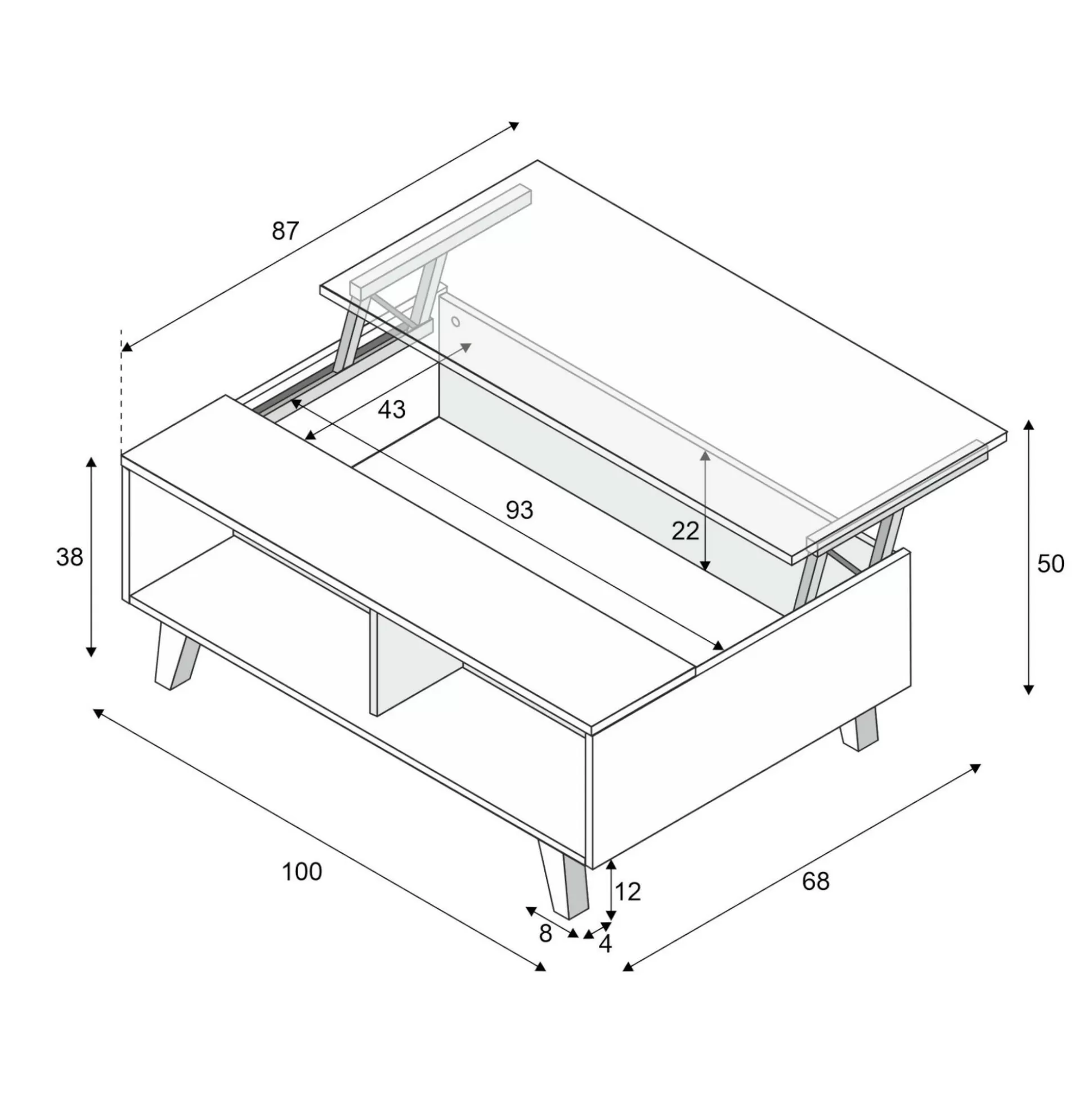 Dmora Tavolini Da Salotto<Tavolino da salotto Parche, 100x68h38 cm, Bianco lucido e Rovere