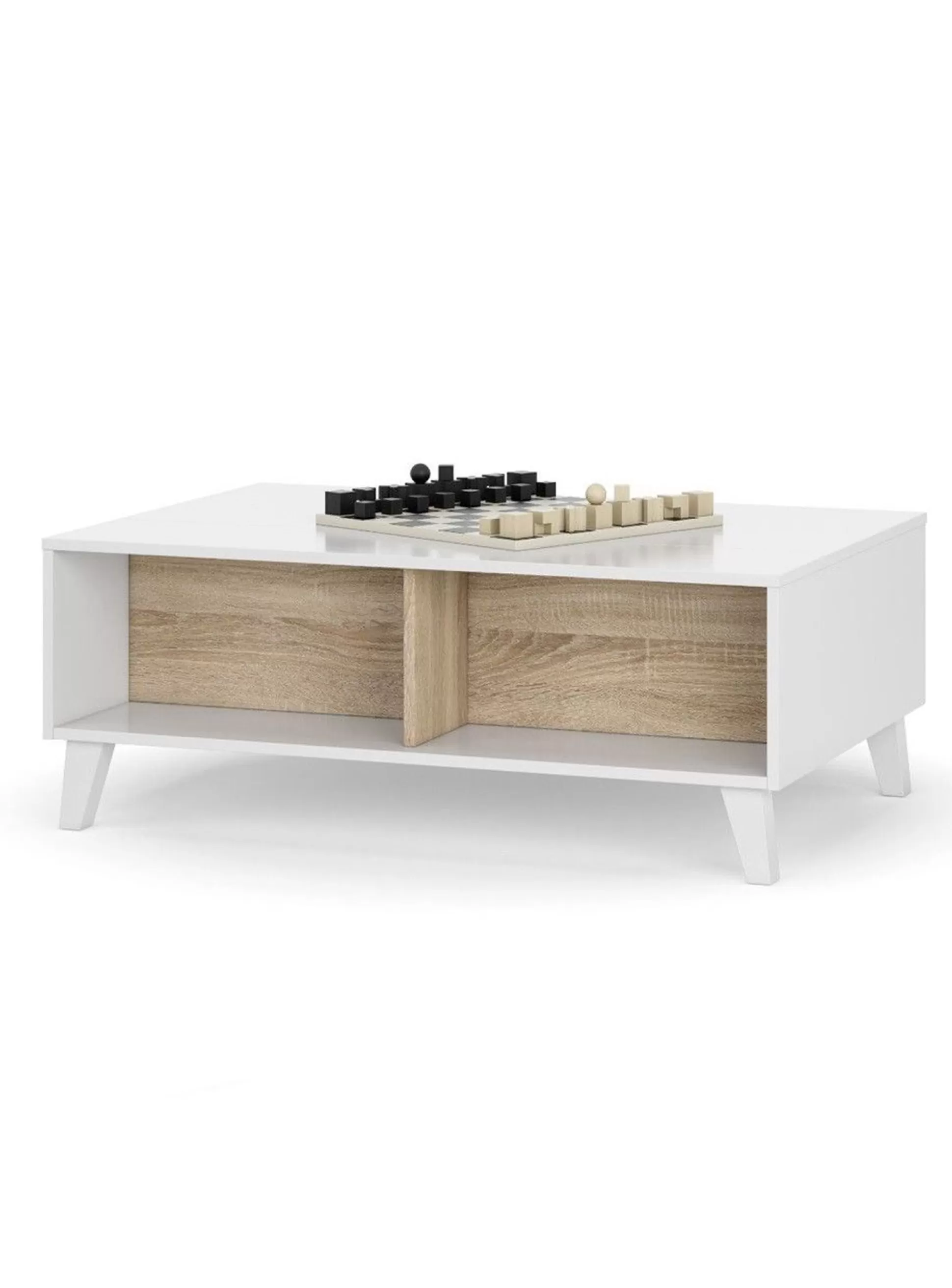 Dmora Tavolini Da Salotto<Tavolino da salotto Parche, 100x68h38 cm, Bianco lucido e Rovere
