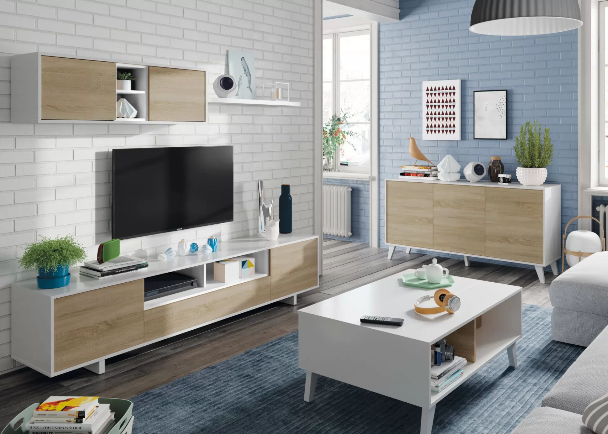 Dmora Tavolini Da Salotto<Tavolino da salotto Parche, 100x68h38 cm, Bianco lucido e Rovere
