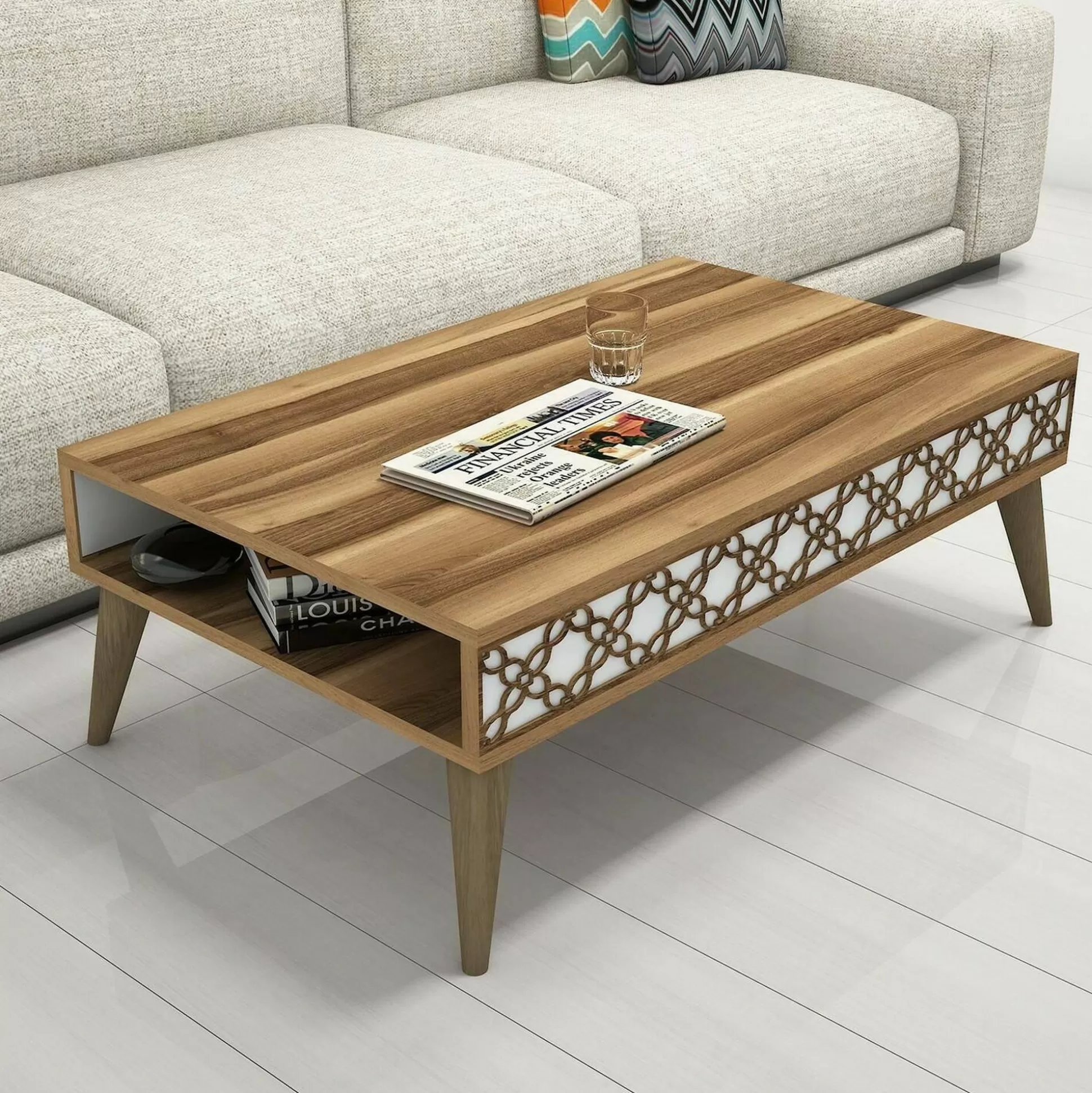 Dmora Tavolini Da Salotto<Tavolino da salotto Paz, 105x60h37 cm, Noce e Bianco