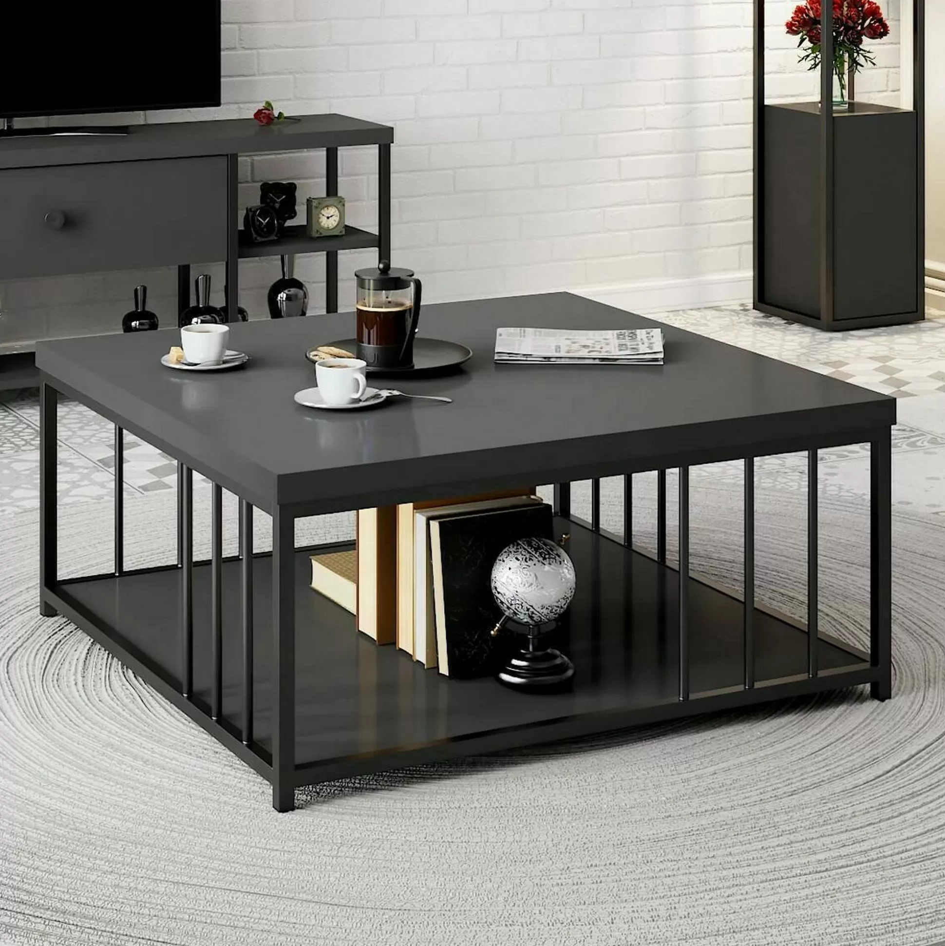 Dmora Tavolini Da Salotto<Tavolino da salotto Raiden, 90x90h40 cm, Antracite e Nero