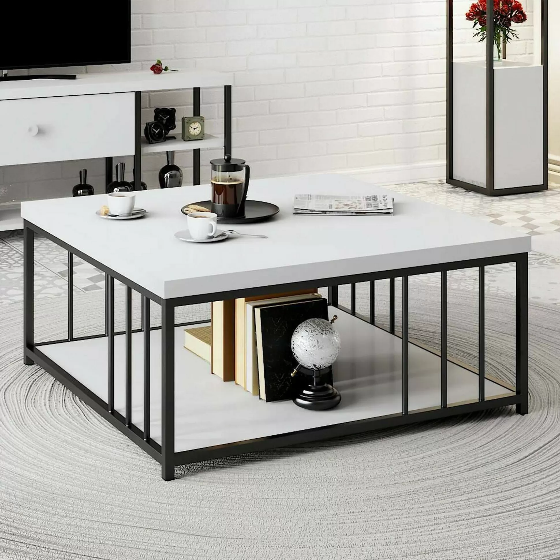 Dmora Tavolini Da Salotto<Tavolino da salotto Raiden, 90x90h40 cm, Bianco e Nero