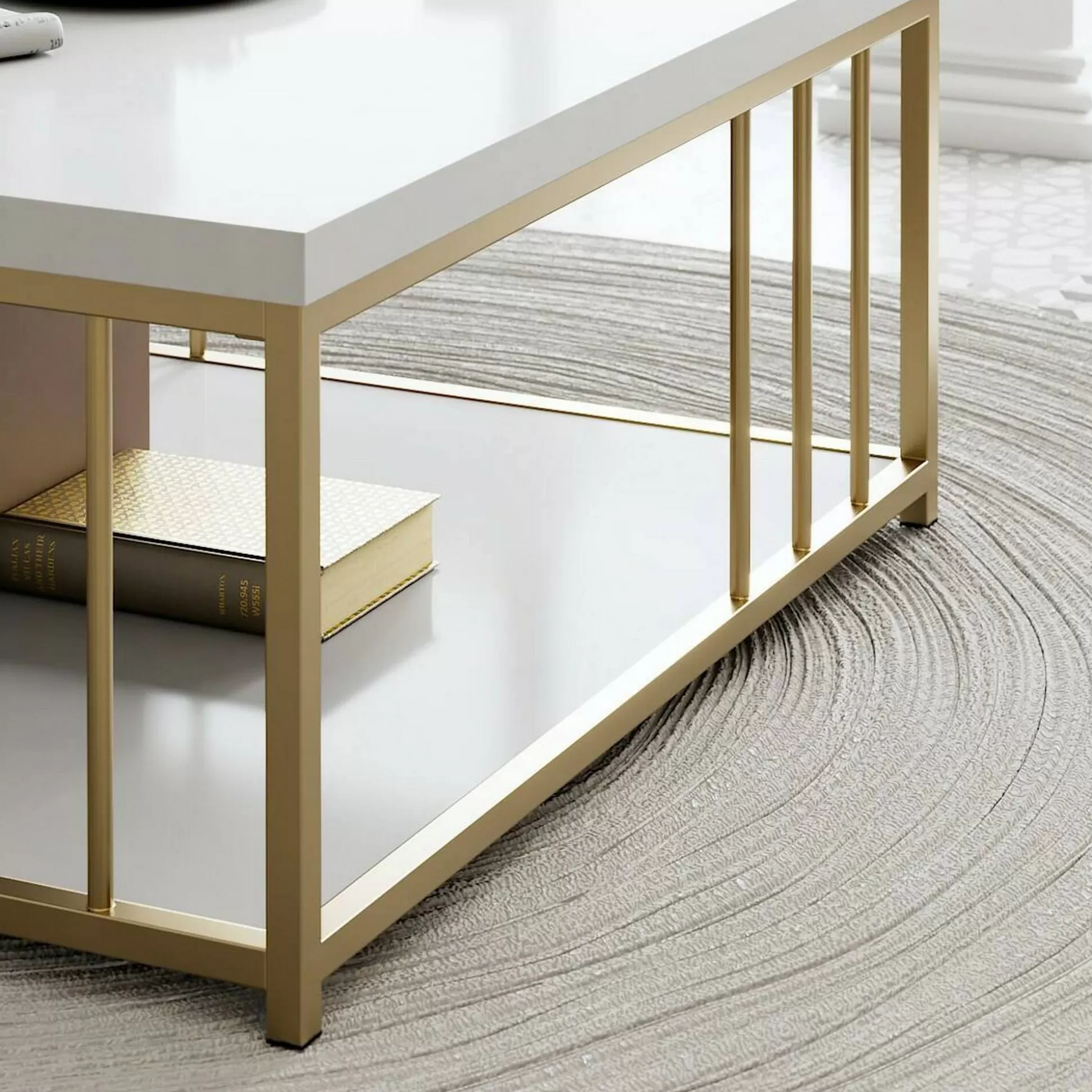 Dmora Tavolini Da Salotto<Tavolino da salotto Raiden, 90x39h40 cm, Bianco e Oro