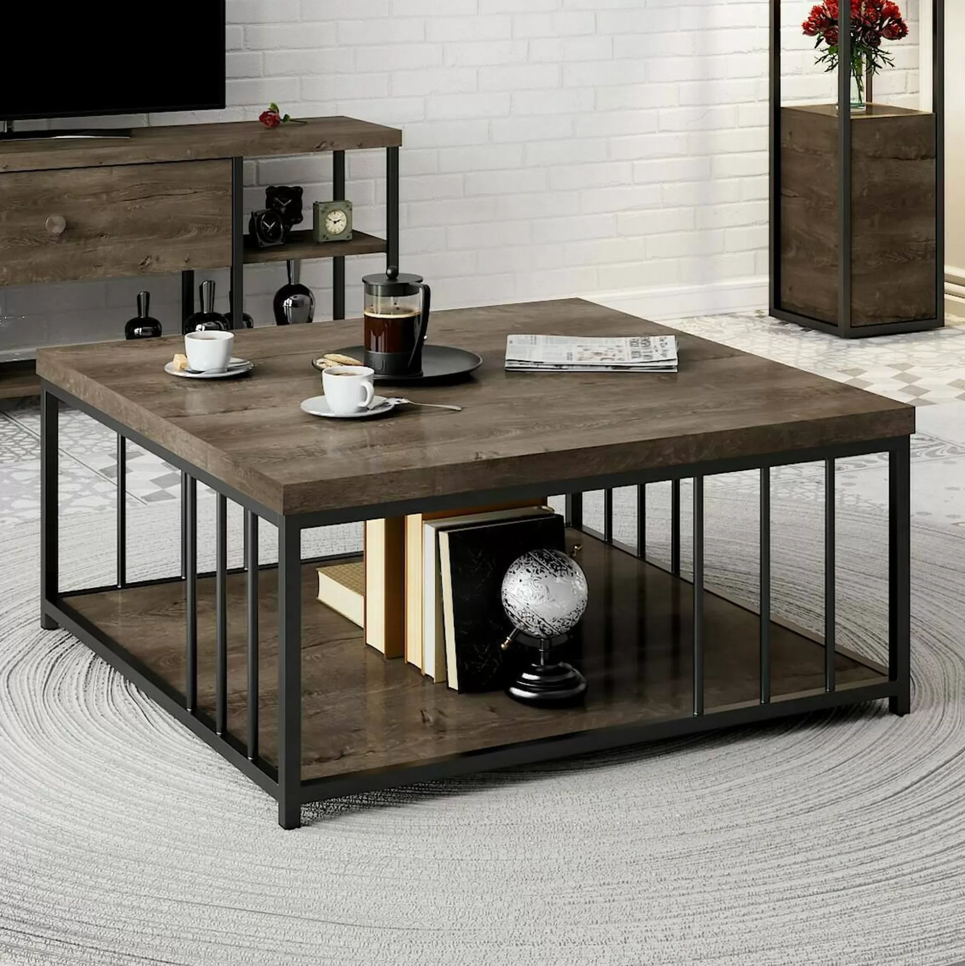 Dmora Tavolini Da Salotto<Tavolino da salotto Raiden, 90x90h40 cm, Noce e Nero