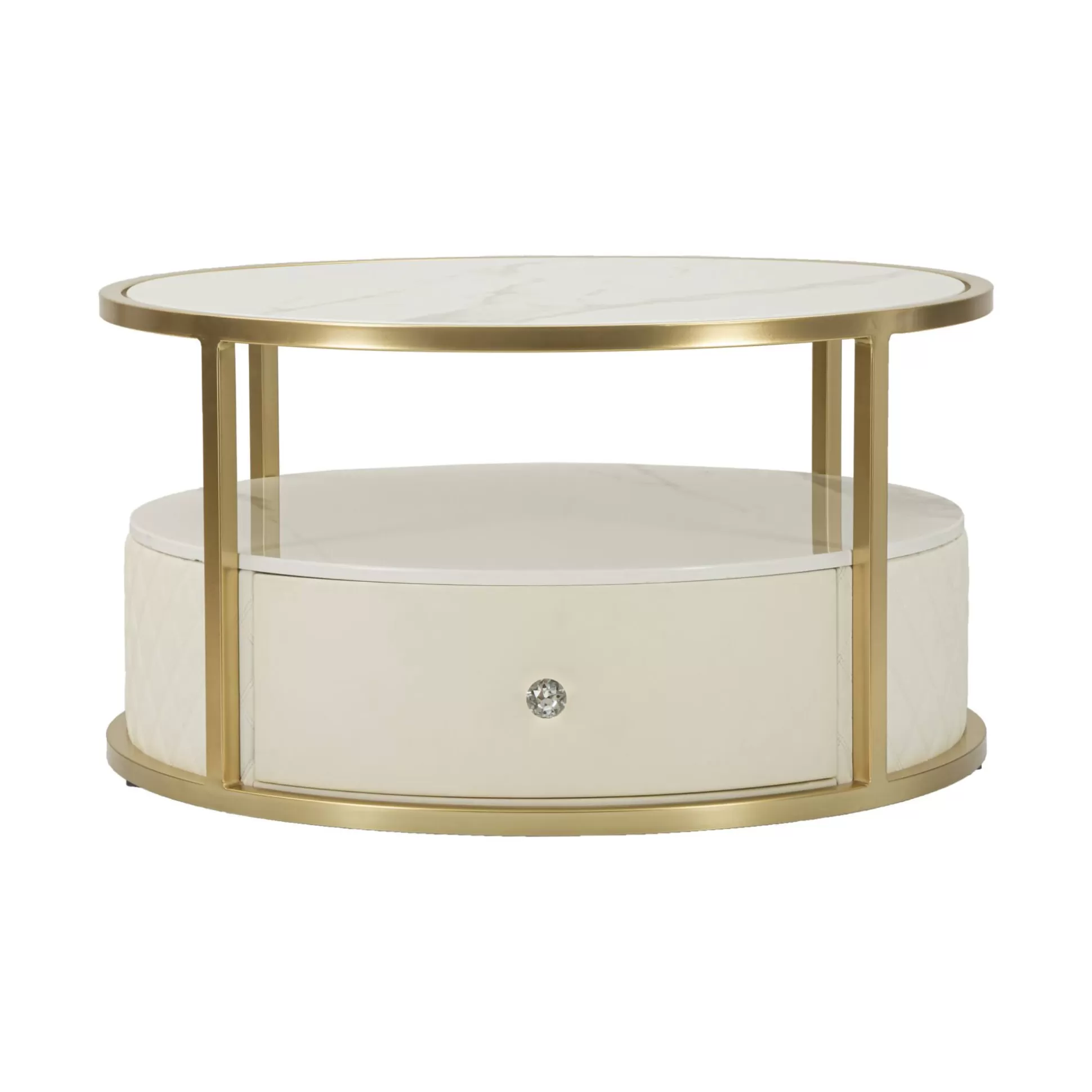 Dmora Tavolini Da Salotto<Tavolino da salotto Stabia, 75x75 h40 cm, Bianco e Oro