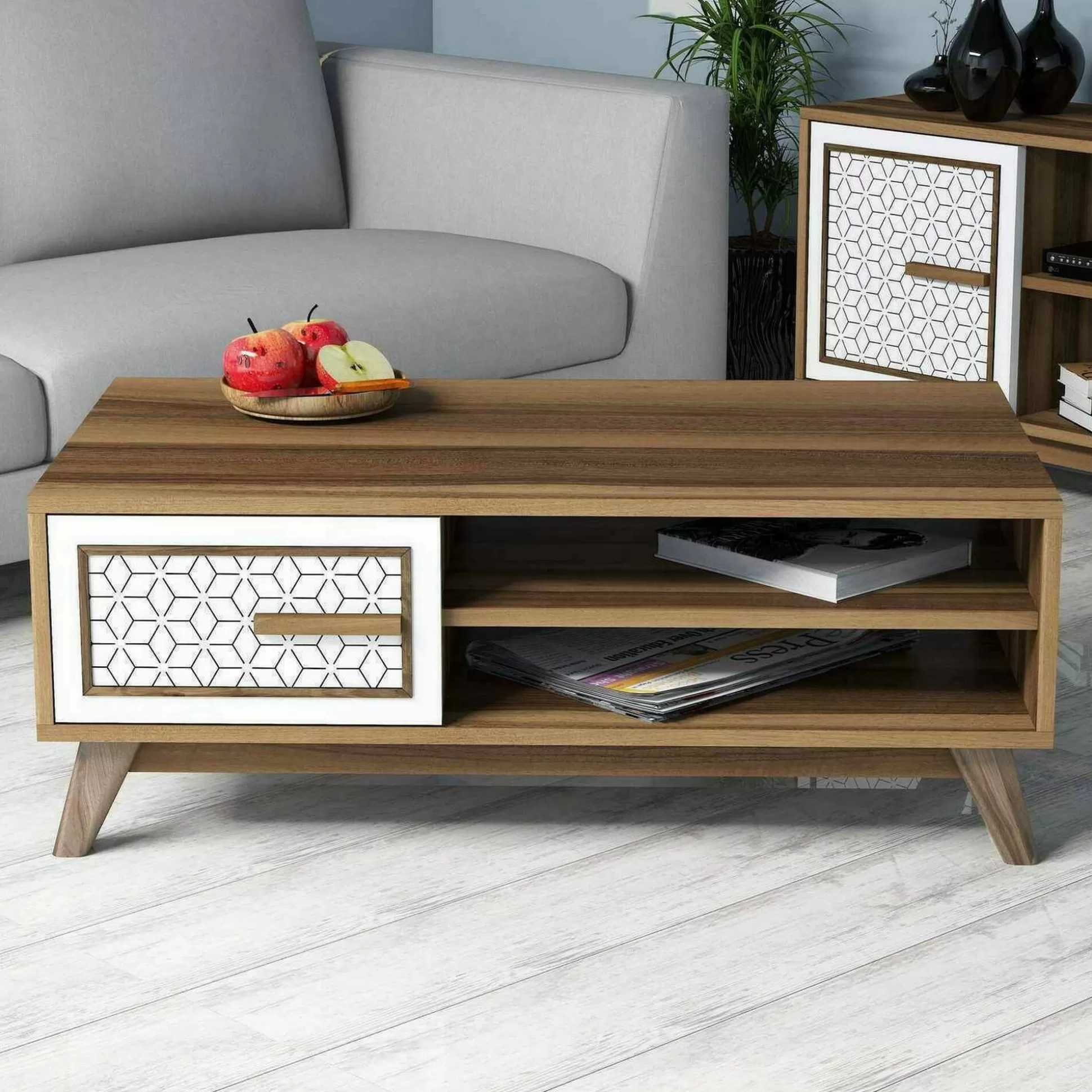 Dmora Tavolini Da Salotto<Tavolino da salotto Thimphu, 105x60h38 cm, Noce e Bianco