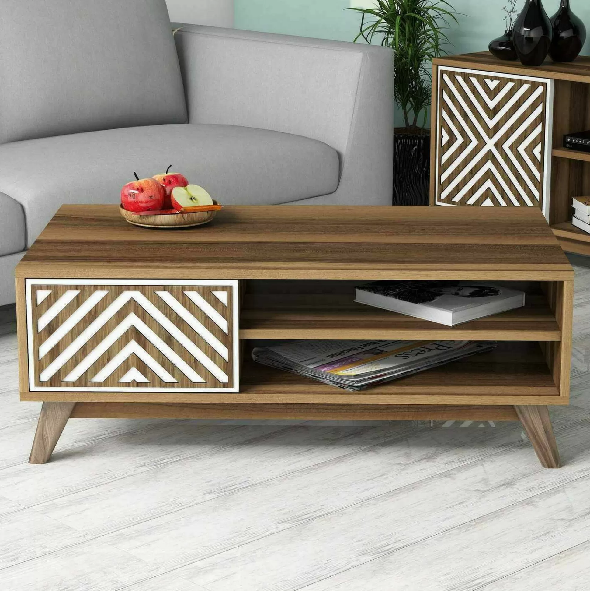 Dmora Tavolini Da Salotto<Tavolino da salotto Triaria, 105x60h38 cm, Noce e Bianco