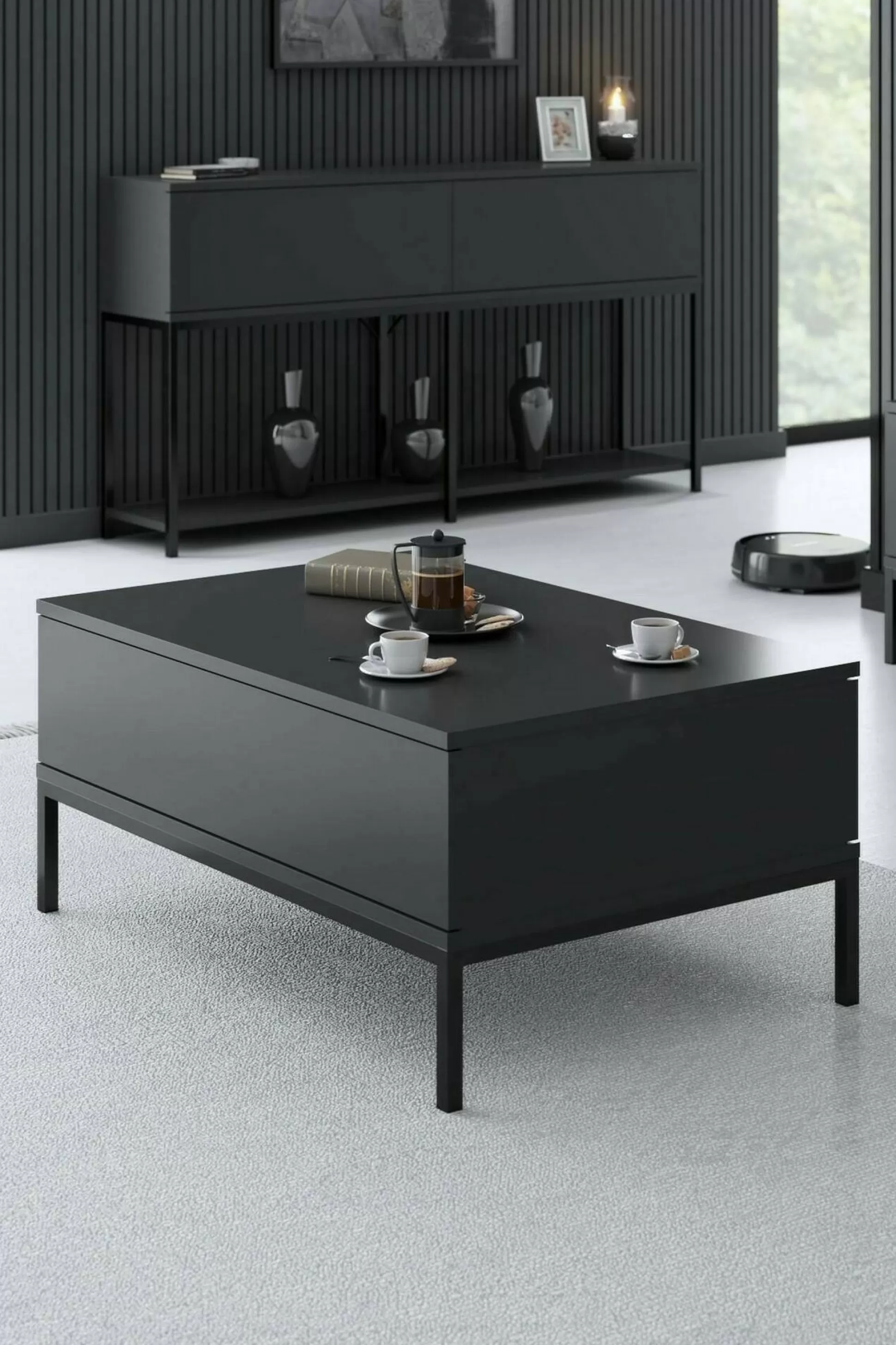 Dmora Tavolini Da Salotto<Tavolino da salotto Vespero, 90x60h40 cm, Antracite e Nero