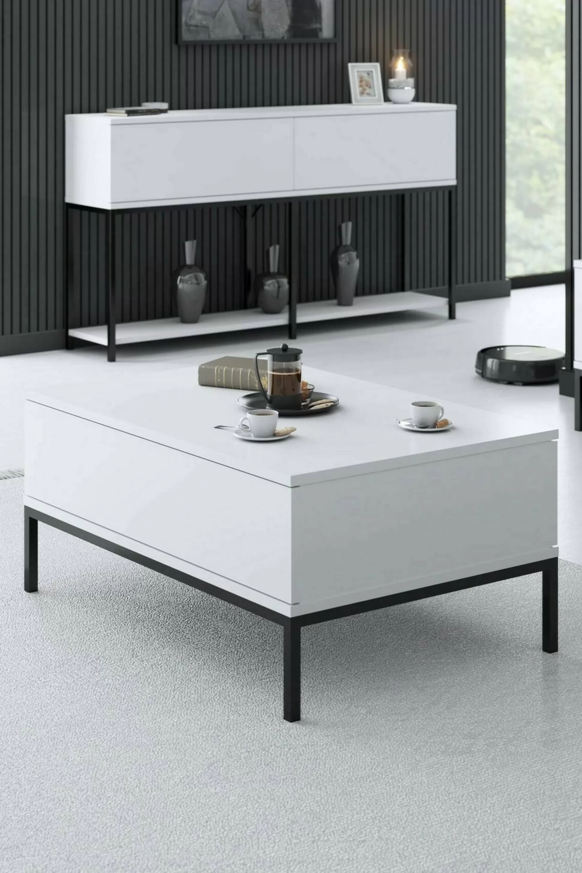 Dmora Tavolini Da Salotto<Tavolino da salotto Vespero, 90x60h40 cm, Bianco e Nero