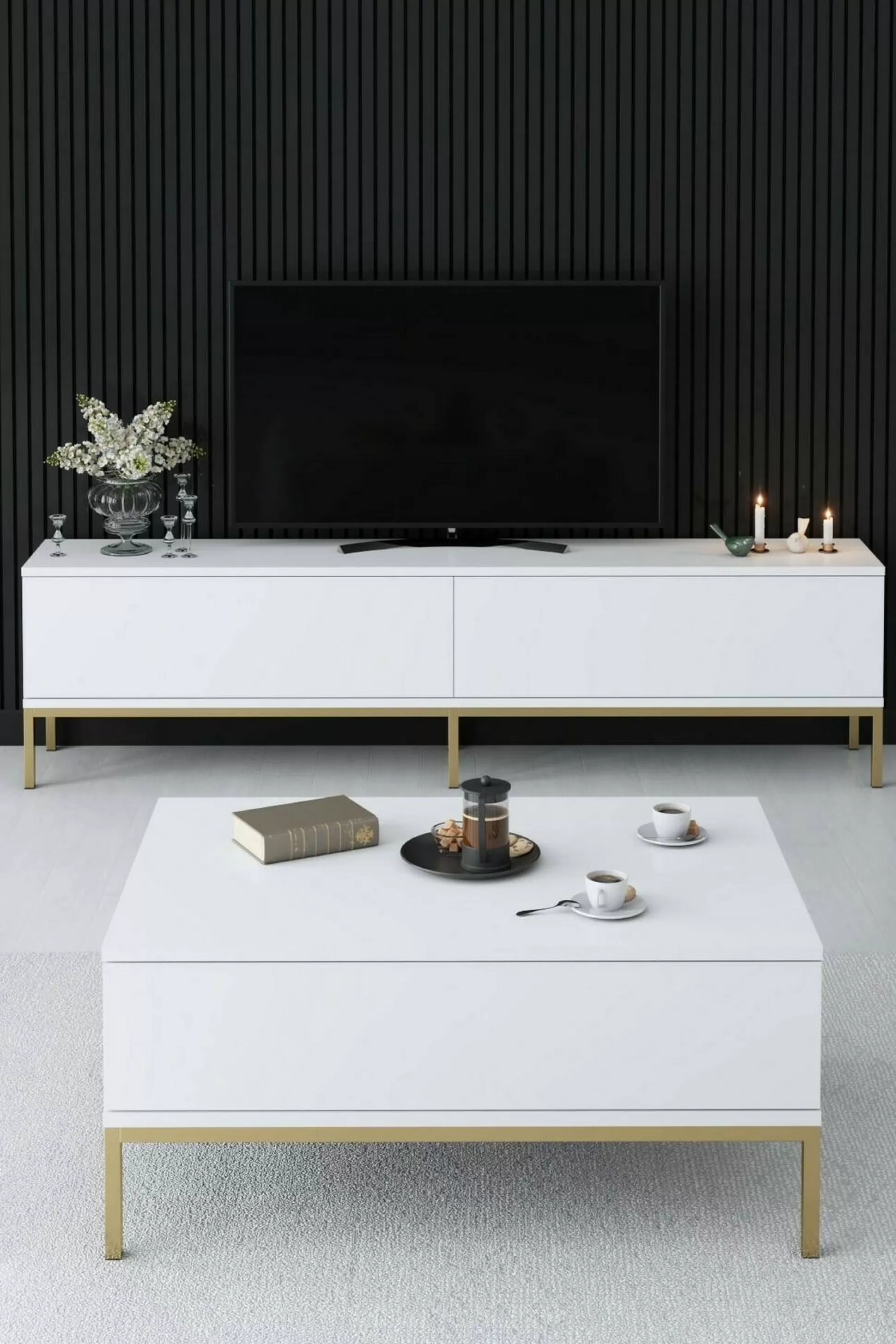 Dmora Tavolini Da Salotto<Tavolino da salotto Vespero, 90x60h40 cm, Bianco e Oro