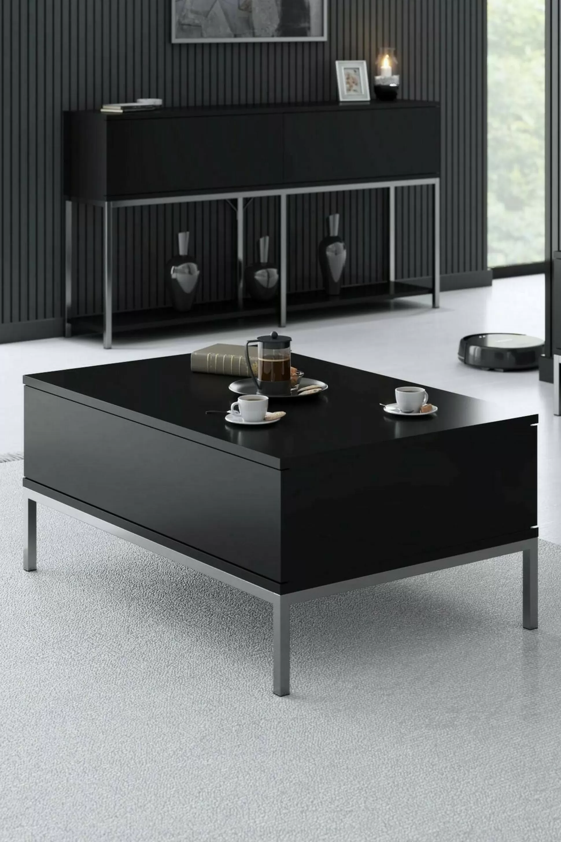 Dmora Tavolini Da Salotto<Tavolino da salotto Vespero, 90x60h40 cm, Nero e Argento