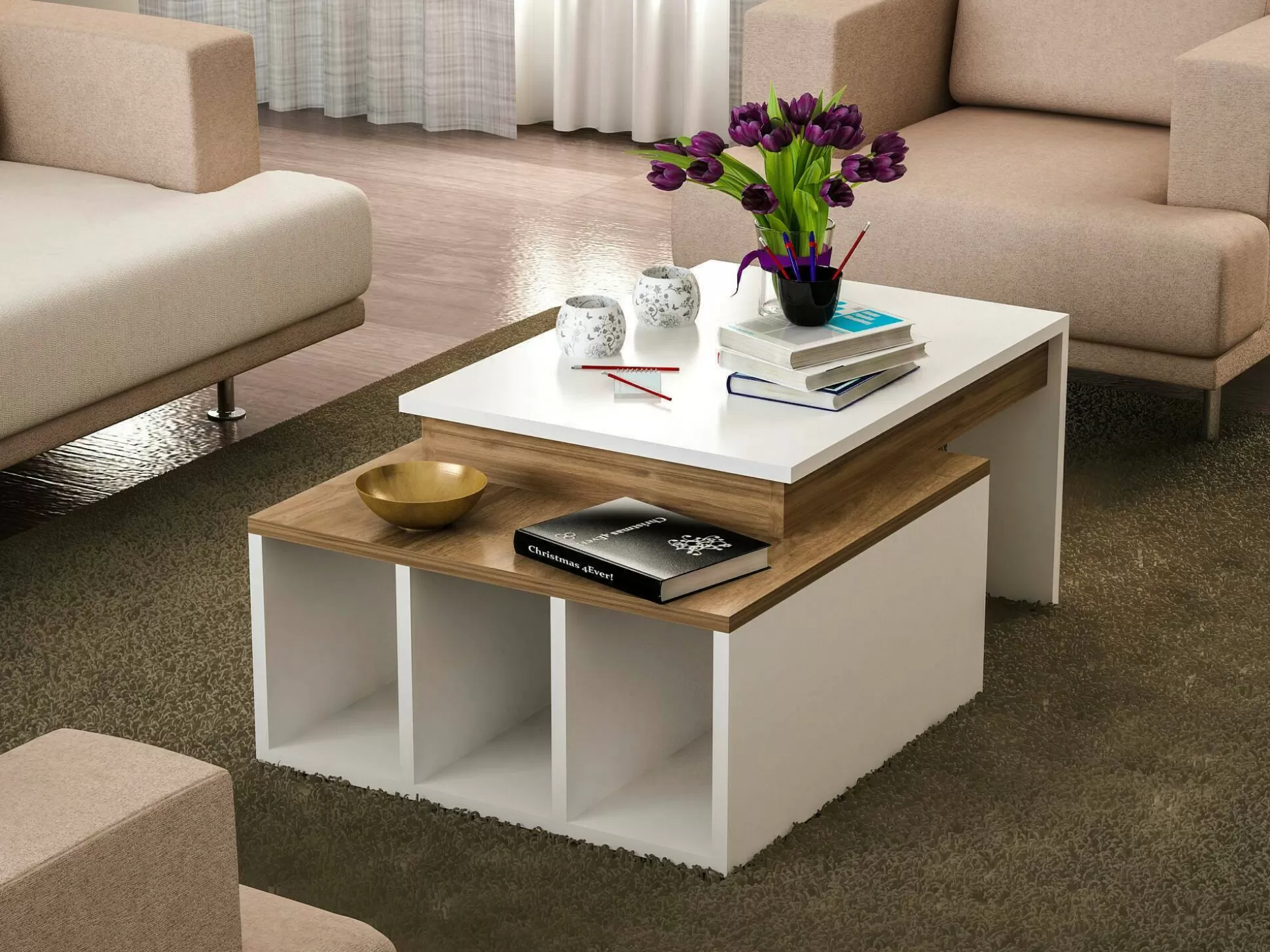 Dmora Tavolini Da Salotto<Tavolino da salotto Virgile, 90x60h37 cm, Bianco e Noce