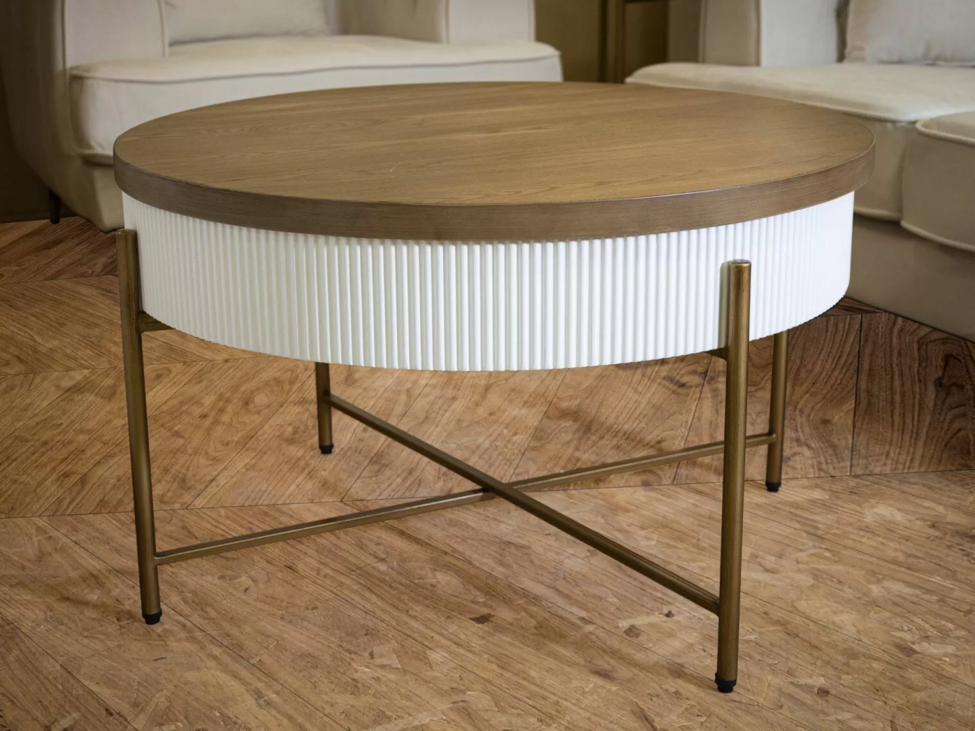 Dmora Tavolini Da Salotto<Tavolino da salotto Yakoi, Bianco e Marrone, 80x80 h48 cm
