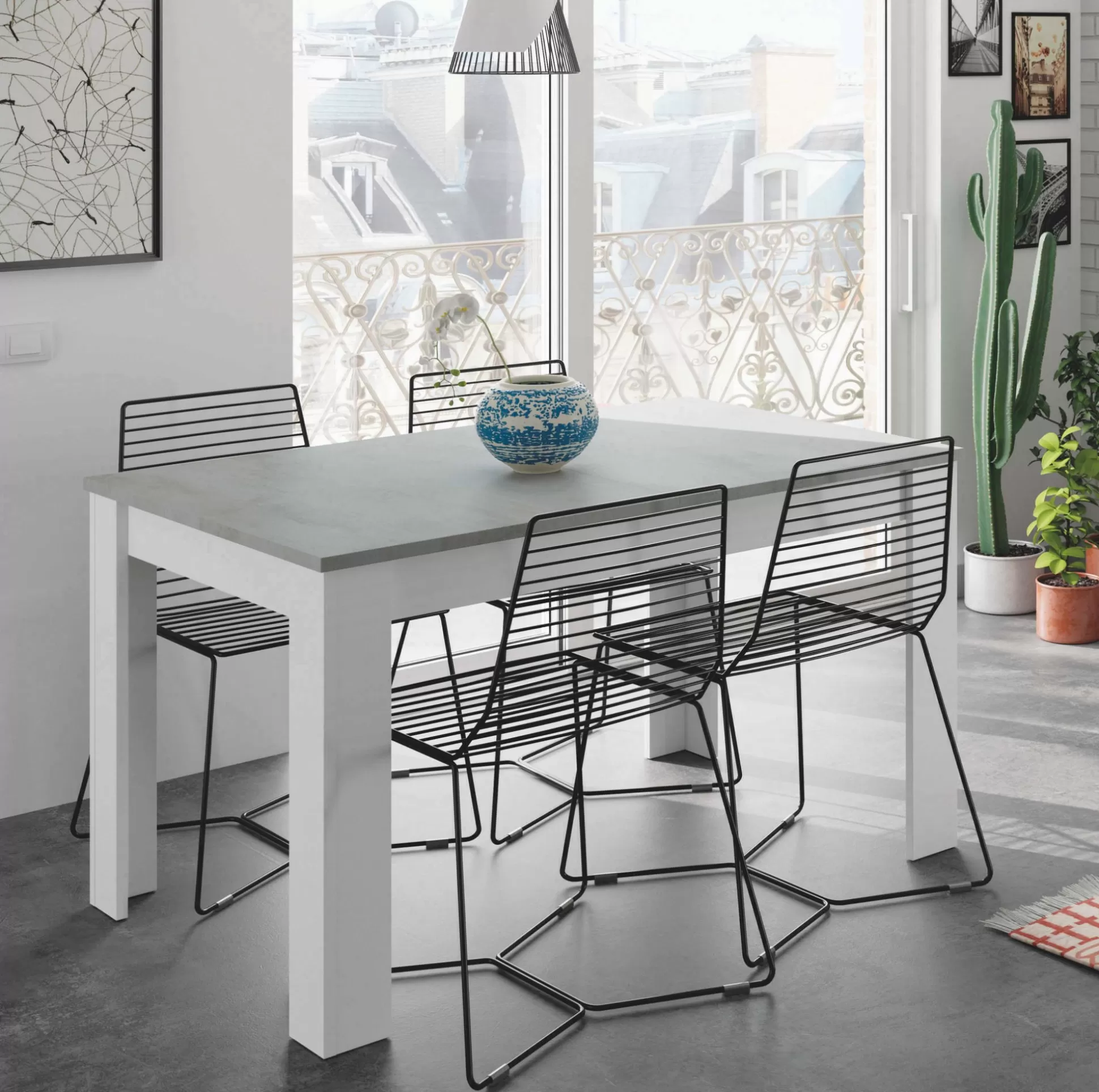 Dmora Tavoli Allungabili<Tavolo allungabile Abudula, 140/190x90h78 cm, Cemento e Bianco