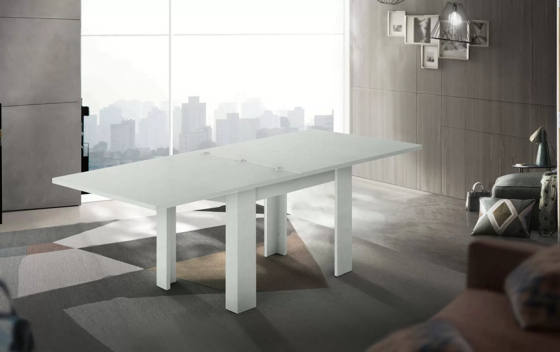 Dmora Tavoli Allungabili<Tavolo allungabile Airin, cm 90x90h75, Bianco lucido Larice
