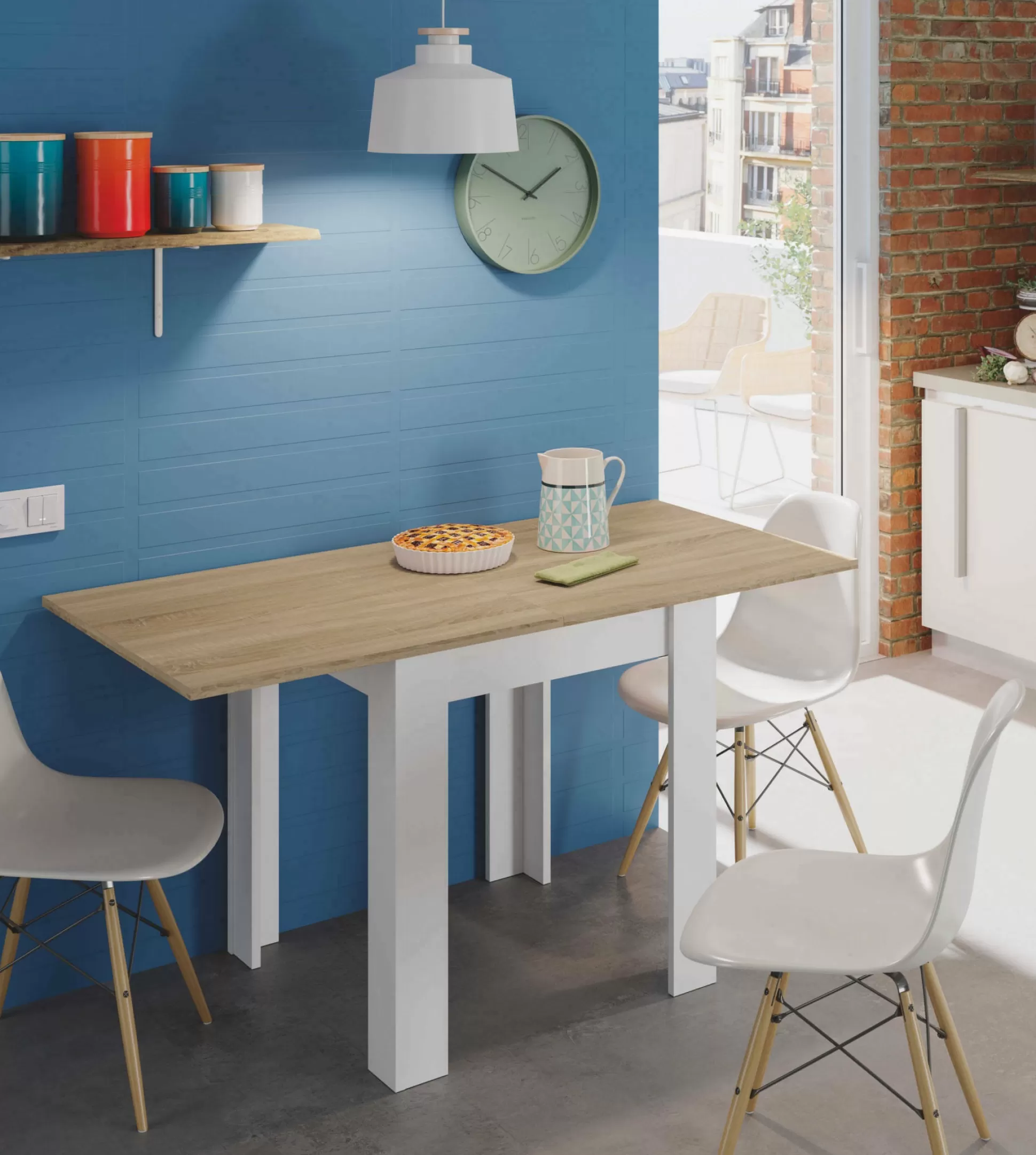Dmora Tavoli Allungabili<Tavolo allungabile Aratro, 67x67/135h79 cm, Bianco e Rovere