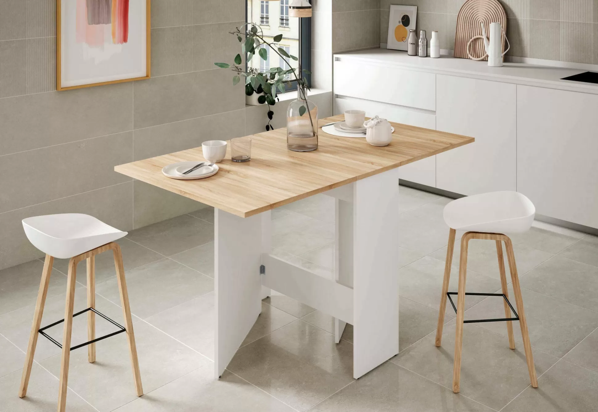 Dmora Tavoli Allungabili<Tavolo allungabile Arid, 31x77h78 cm, Bianco e Rovere