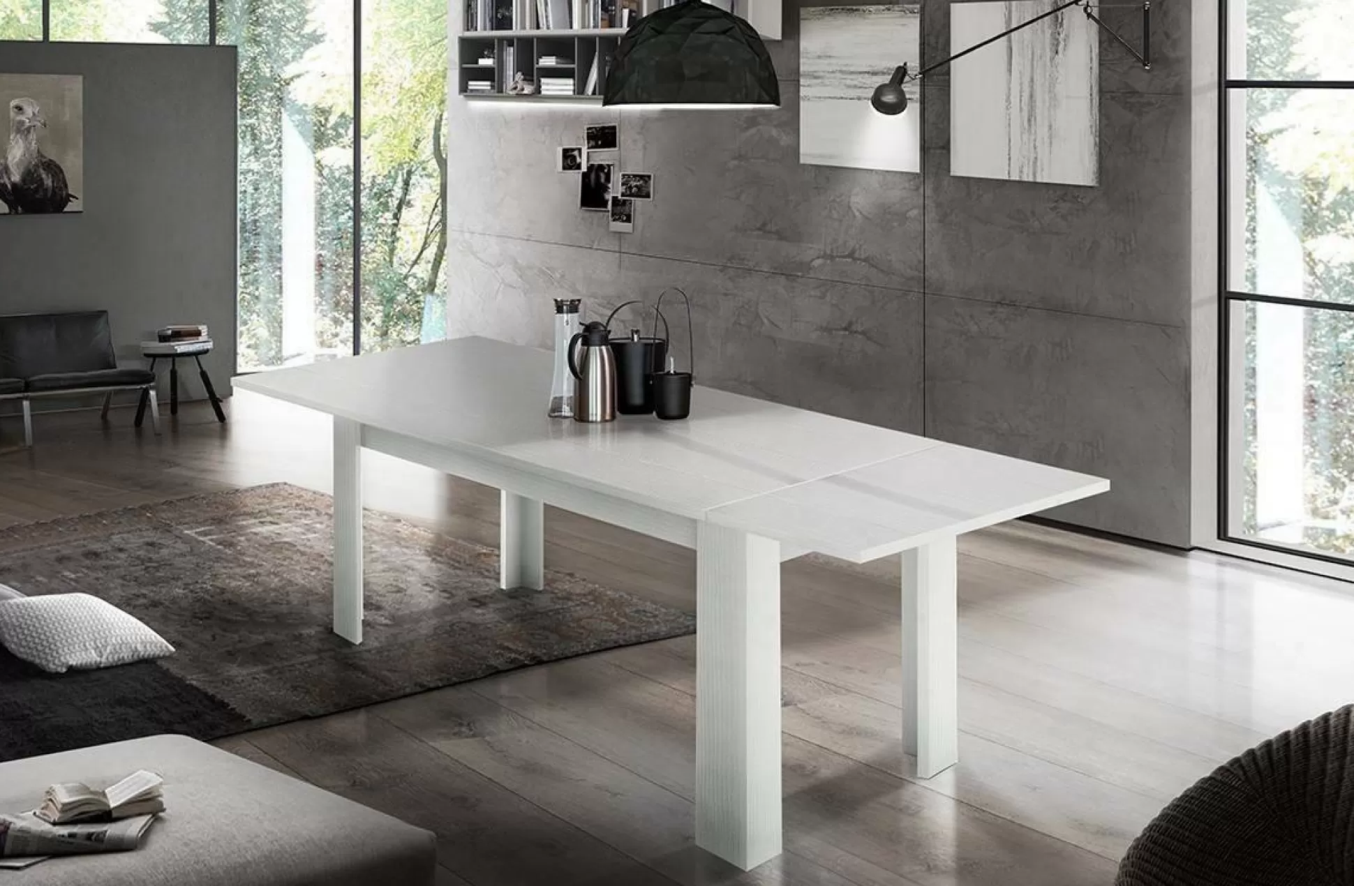 Dmora Tavoli Allungabili<Tavolo allungabile Ddariv, cm 160/210x90h75, Bianco lucido Larice