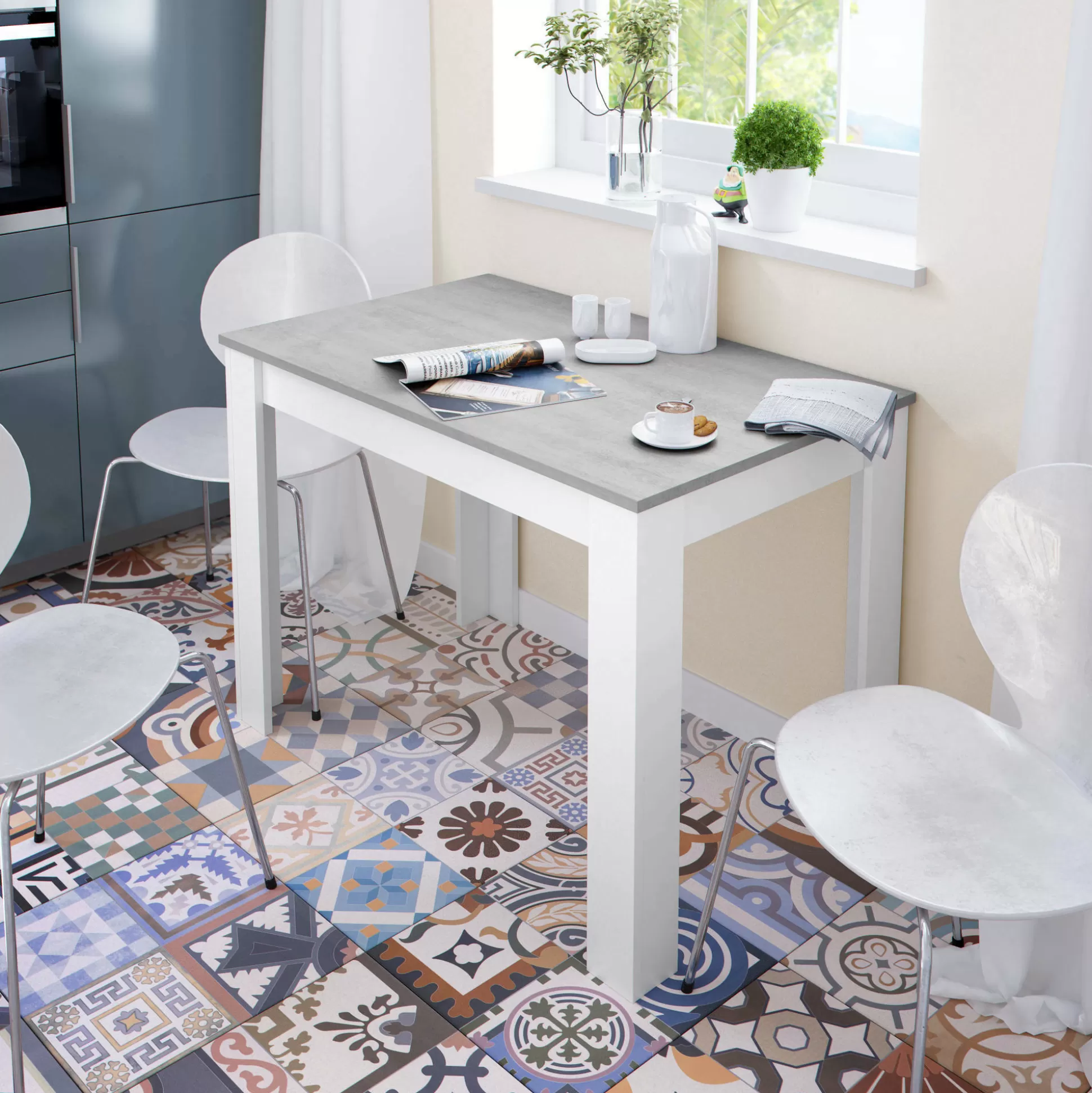 Dmora Tavoli Fissi<Tavolo fisso Anat, 109x67x78 cm, Bianco e Cemento