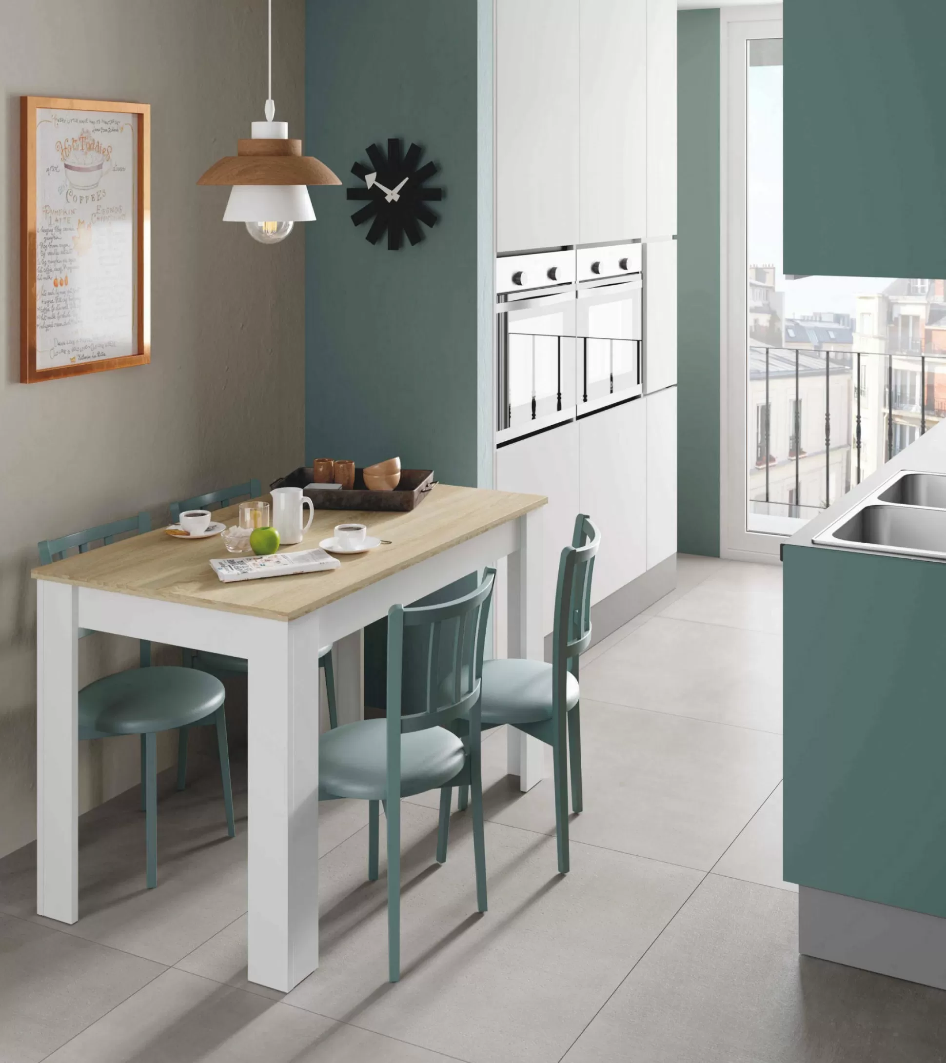Dmora Tavoli Fissi<Tavolo fisso Anat, 109x67x78 cm, Bianco e Rovere