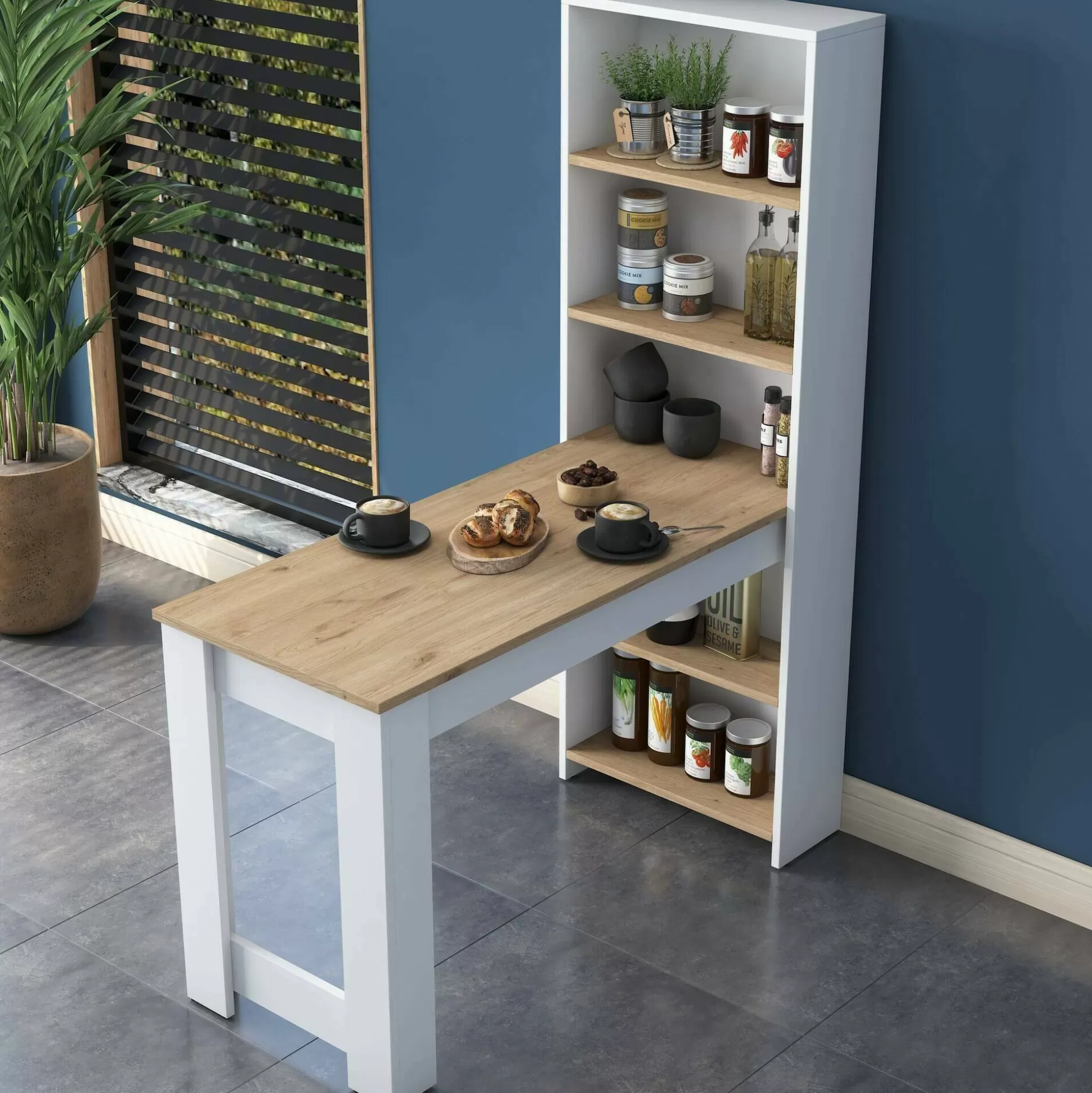 Dmora Tavoli Fissi<Tavolo fisso Areneio, 120x54h154 cm, Noce e Bianco