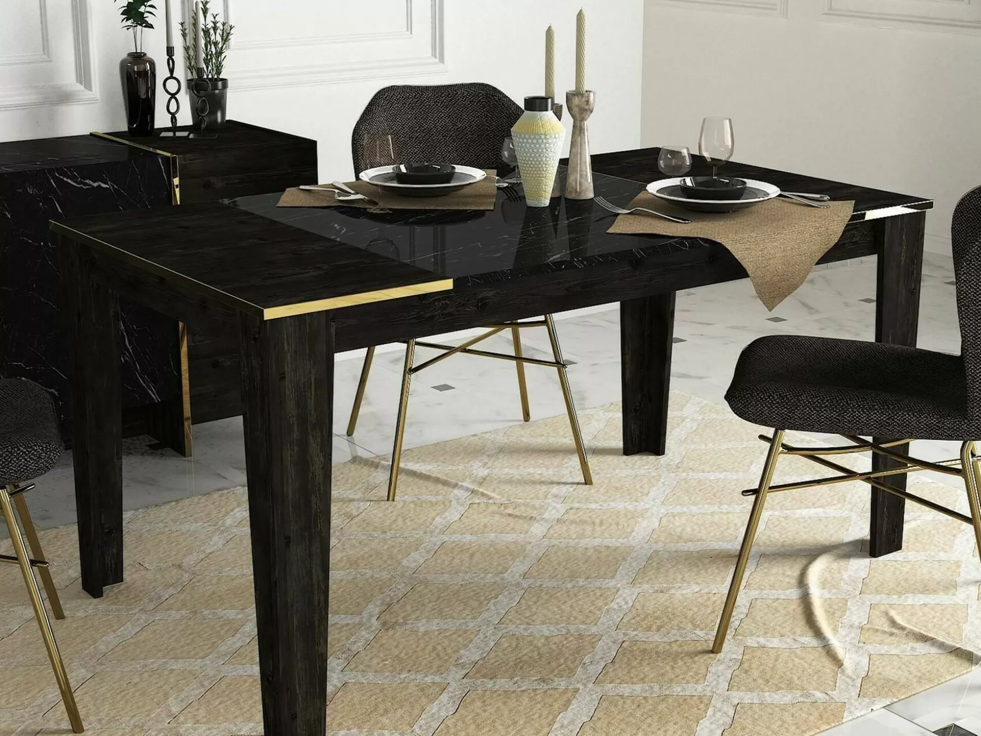 Dmora Tavoli Fissi<Tavolo fisso Asciano, 145x85h76 cm, Nero e Oro