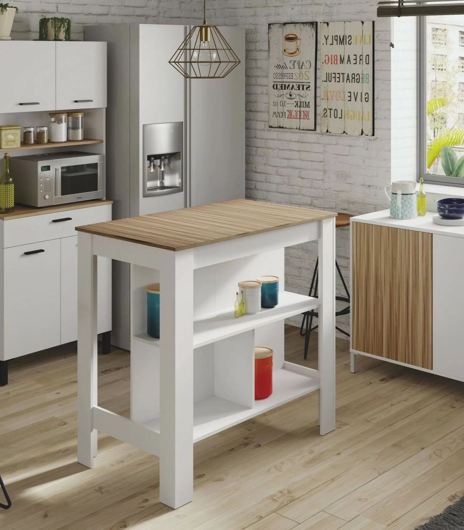 Dmora Tavoli Fissi<Tavolo fisso Barzano, 103x67 h105 cm, Bianco e Rovere