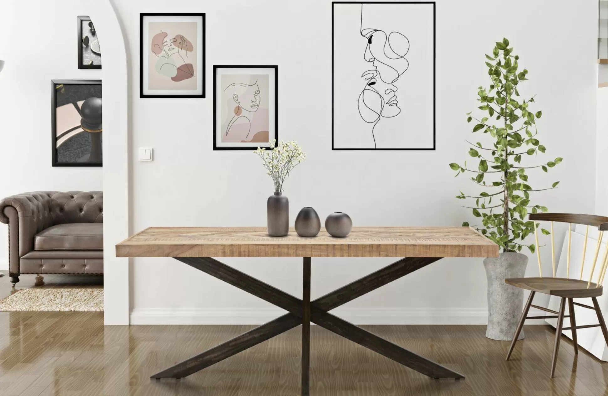 Dmora Tavoli Fissi<Tavolo fisso Deller, 180x90 h77 cm, Marrone e Nero