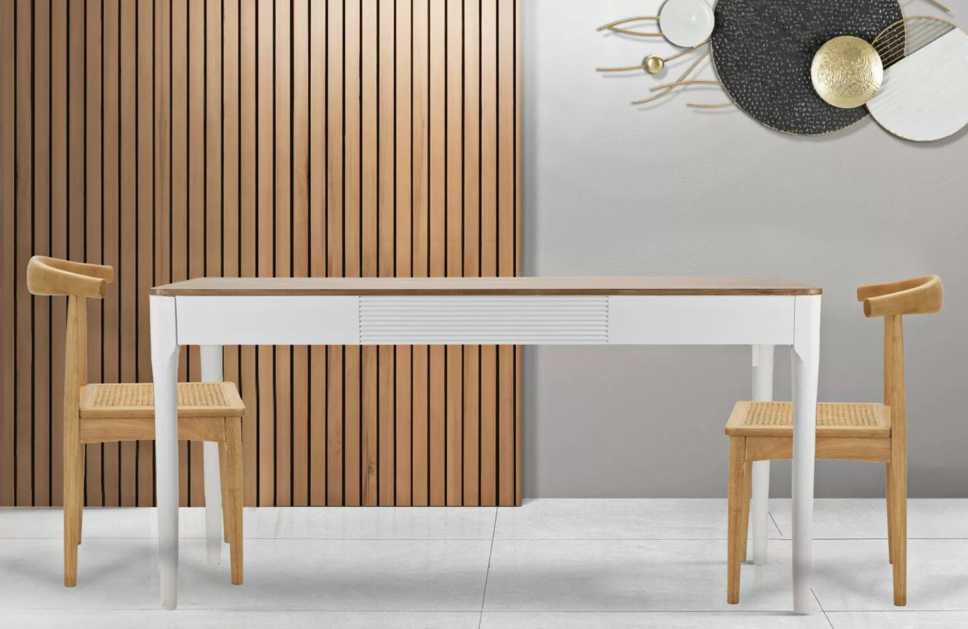 Dmora Tavoli Fissi<Tavolo fisso Dindga, 180x60 h80 cm, Bianco e Marrone