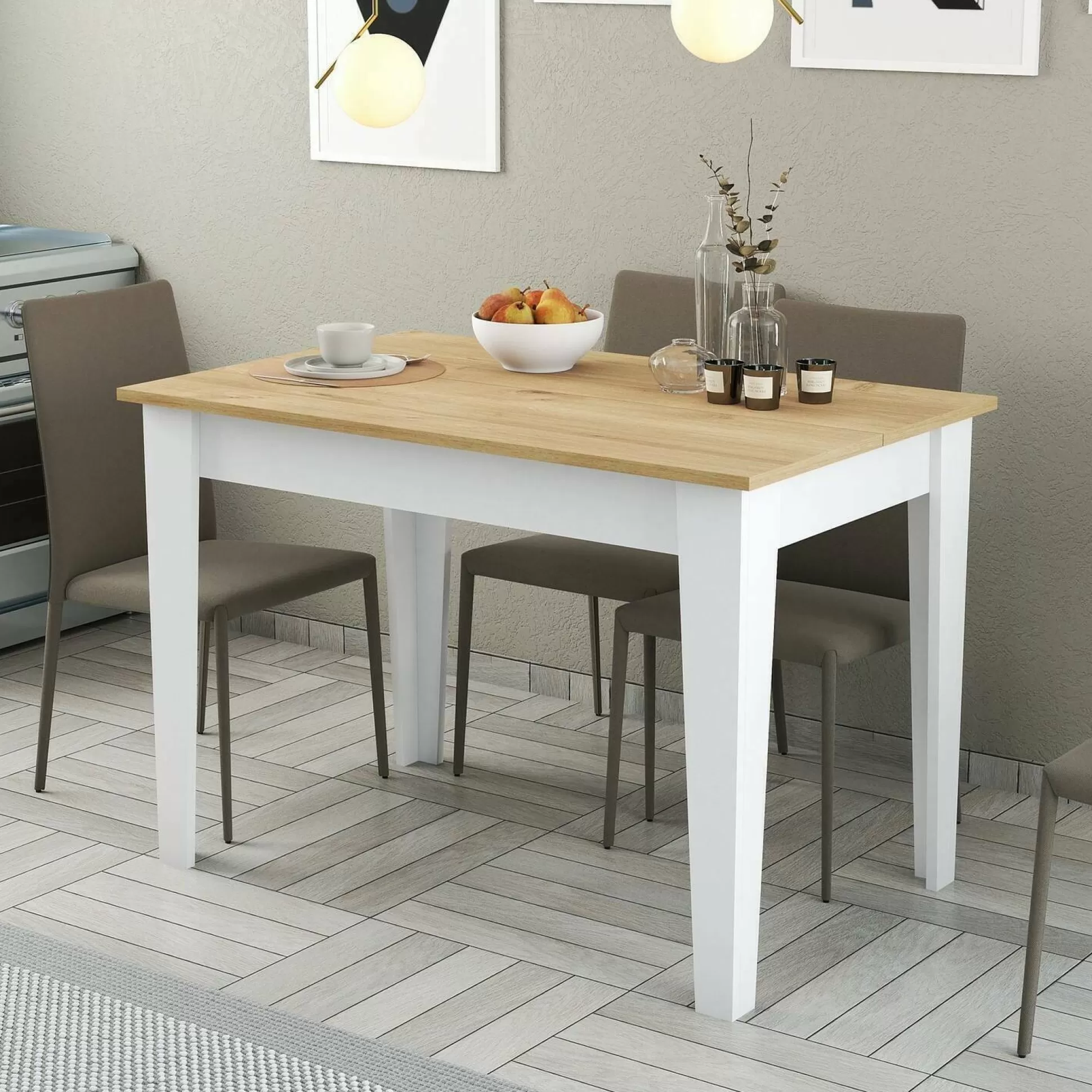 Dmora Tavoli Fissi<Tavolo fisso Dpanzanat, 110x72 h75 cm, Bianco e Quercia