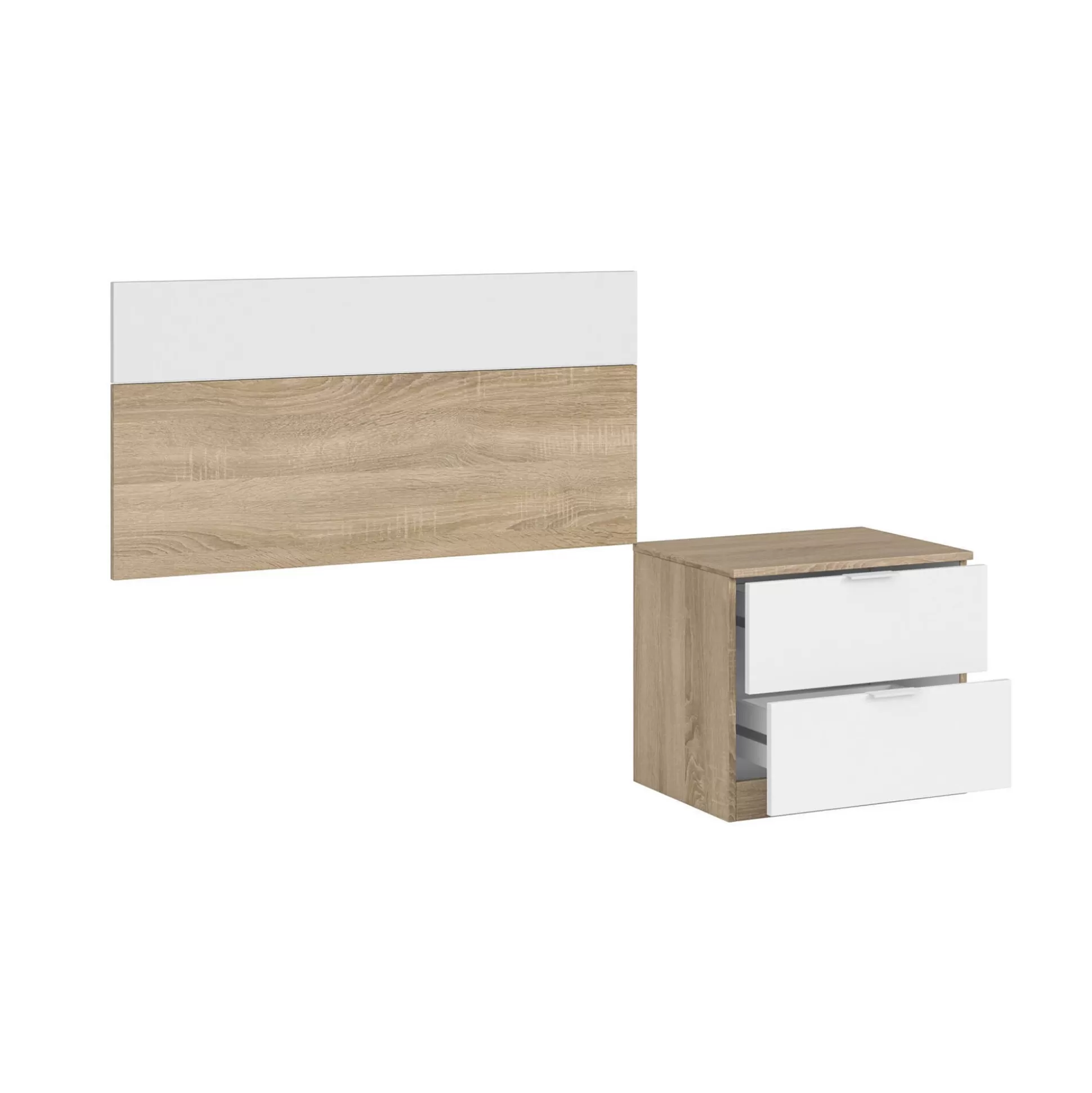 Dmora Letti Singoli<Testiera Aleangy, 100h50 cm, Rovere e Bianco