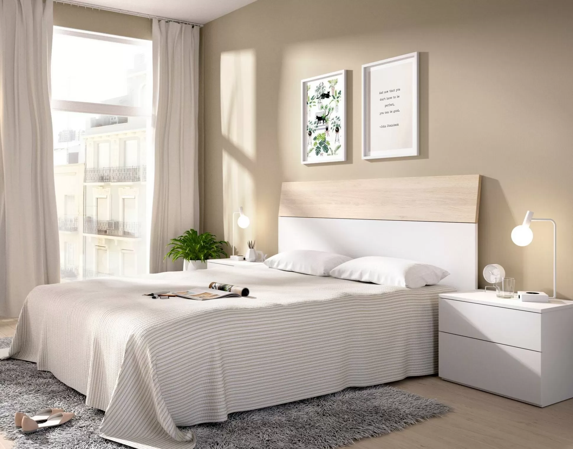 Dmora Letti Matrimoniali<Testiera letto Dcelja, 161x4h100 cm, Bianco e Rovere