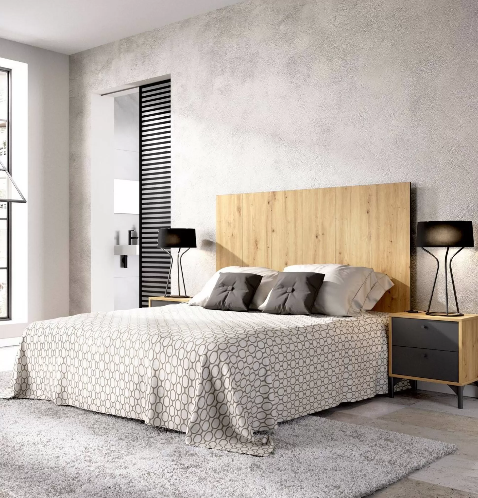 Dmora Letti Matrimoniali<Testiera letto Dlinar, 244x37h127 cm, Rovere e Antracite