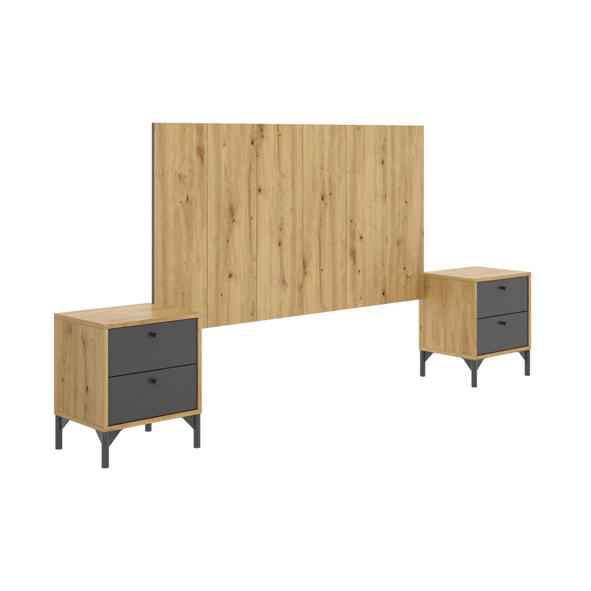 Dmora Letti Matrimoniali<Testiera letto Dlinar, 244x37h127 cm, Rovere e Antracite