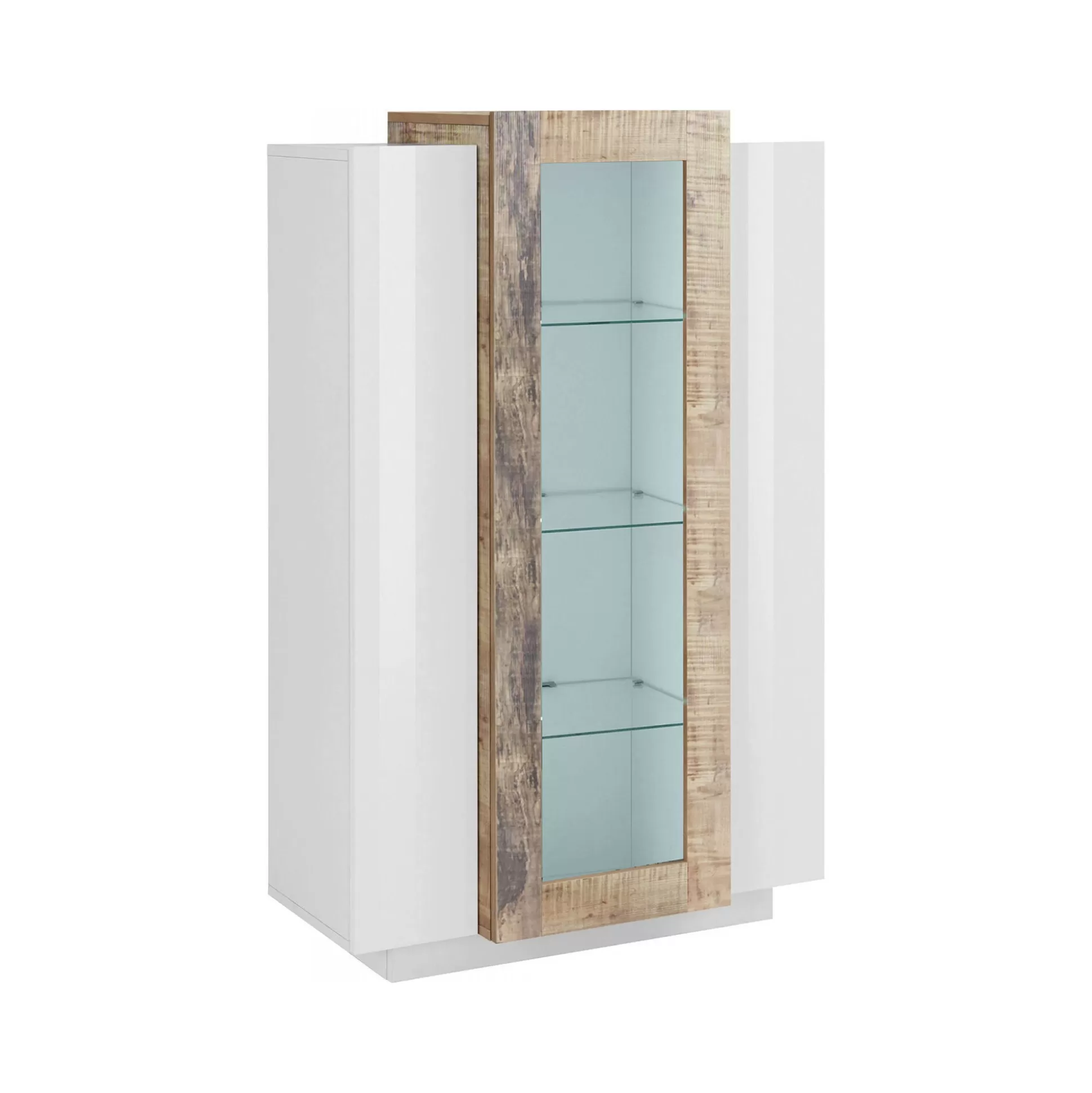 Dmora Vetrine<Vetrina Ablaze, cm 80x38h121, Bianco lucido e Acero