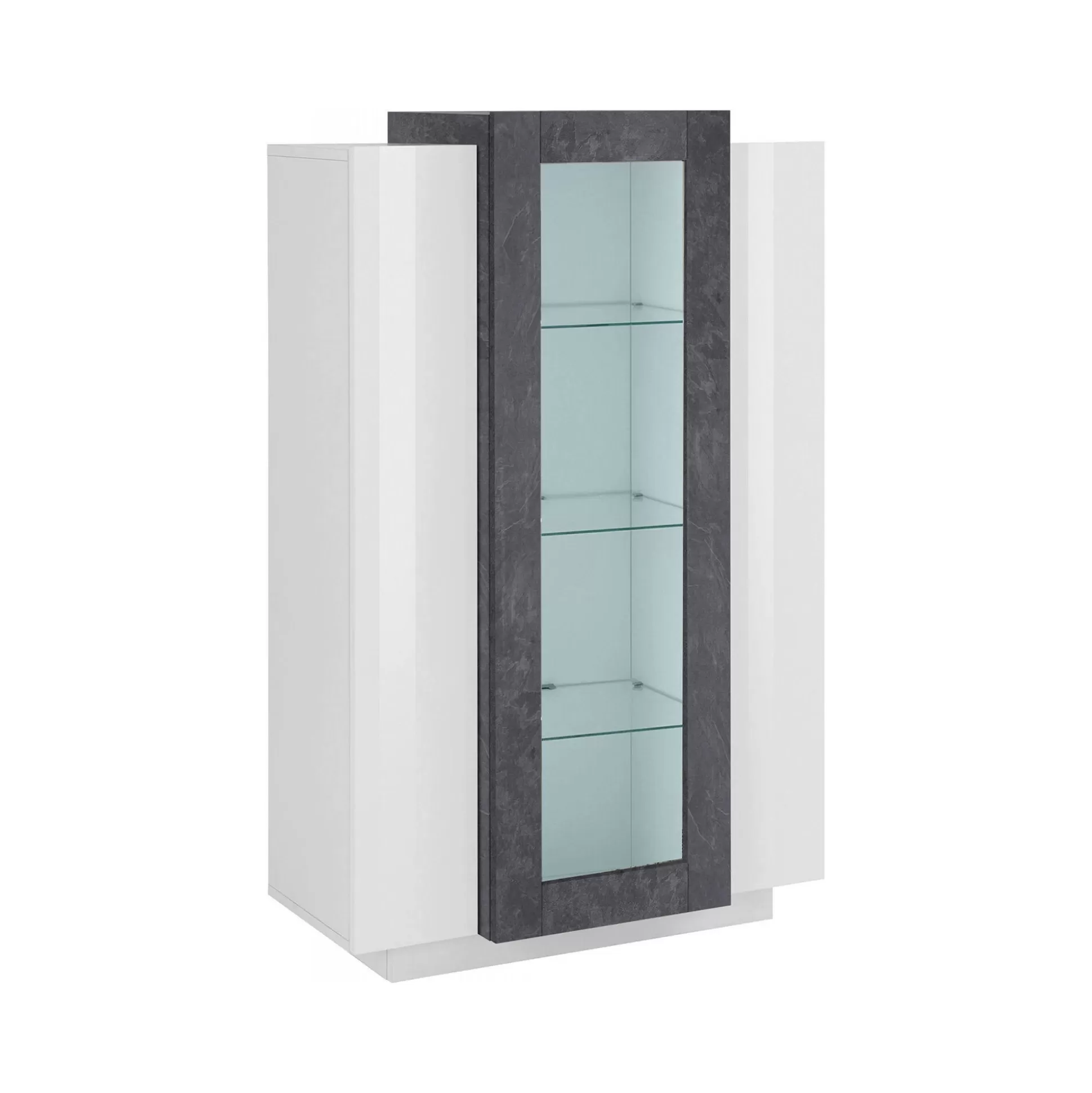 Dmora Vetrine<Vetrina Ablaze, cm 80x38h121, Bianco lucido e Ardesia
