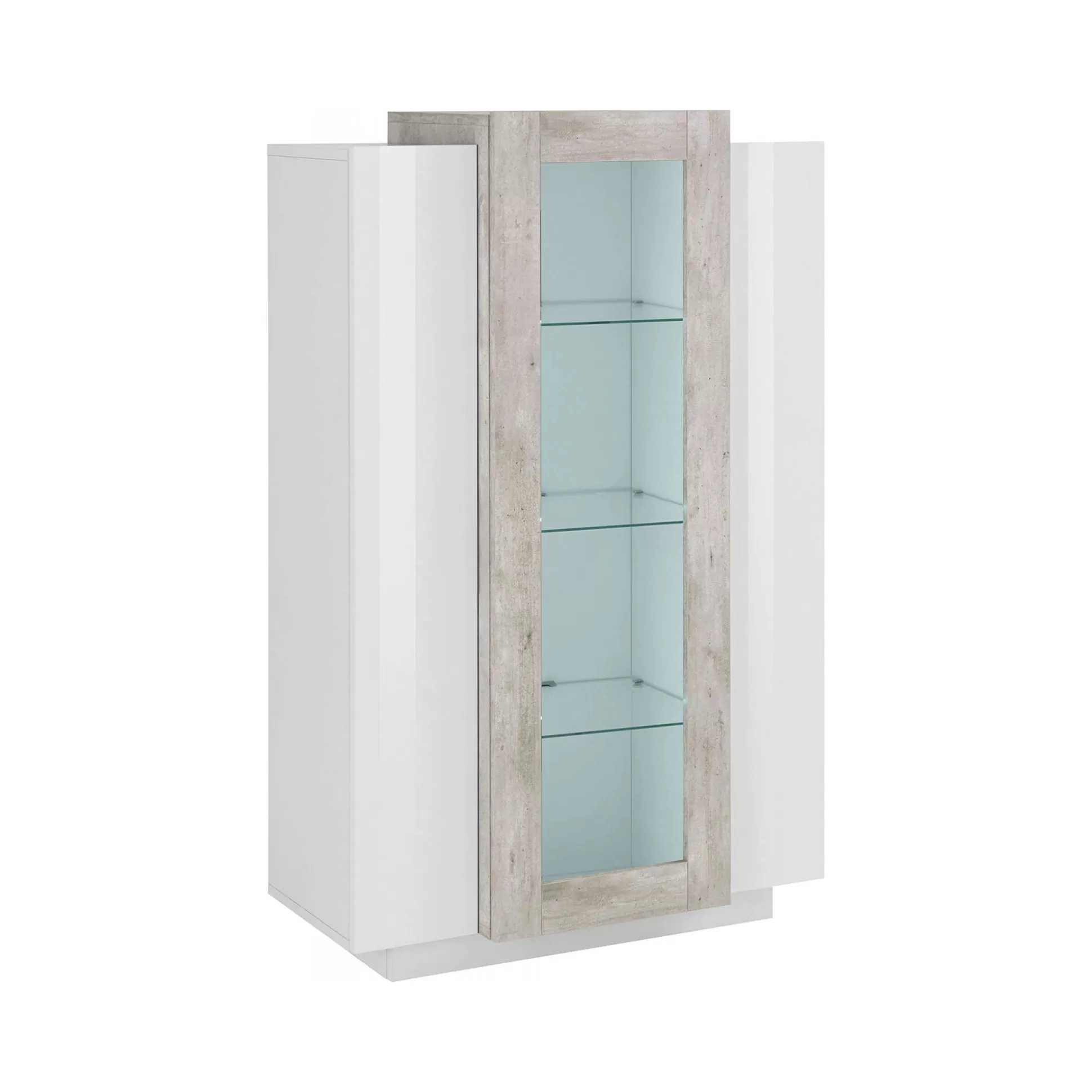 Dmora Vetrine<Vetrina Ablaze, cm 80x38h121, Bianco lucido e Cemento