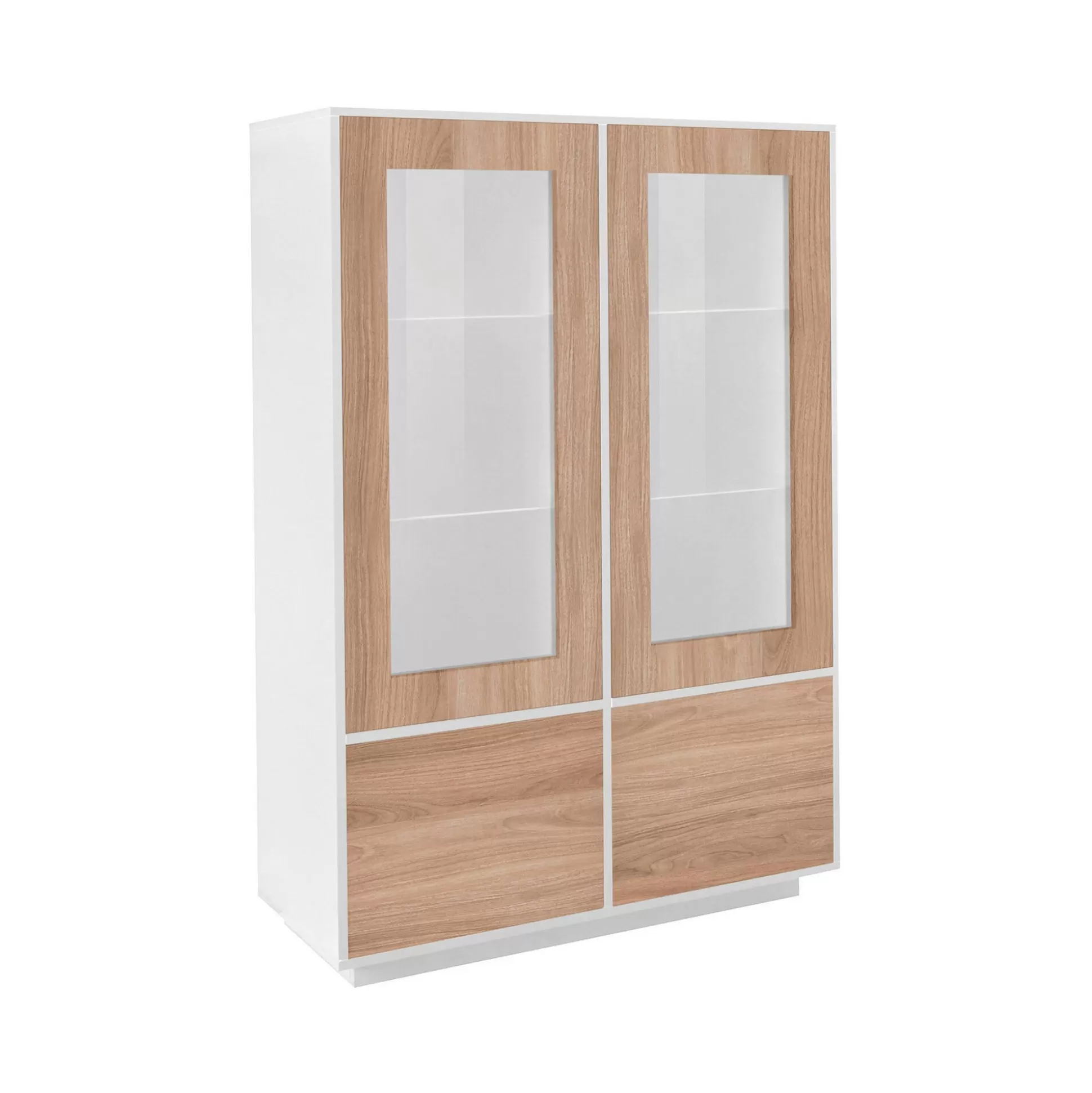 Dmora Vetrine<Vetrina Agostino, cm 100x41h146, Bianco lucido e Noce