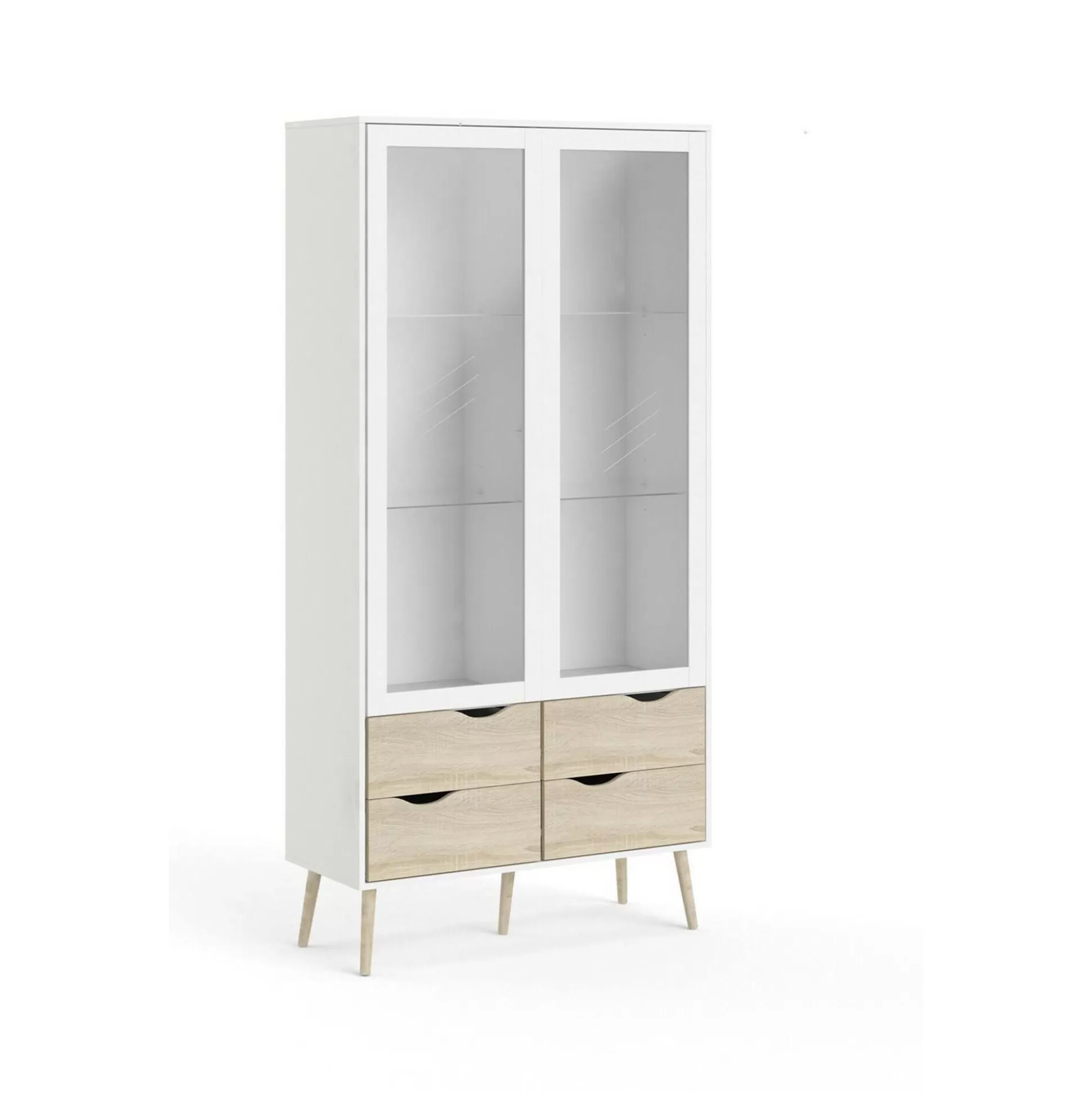 Dmora Vetrine<Vetrina Amedeo, 98x39 h200 cm, Bianco e Quercia