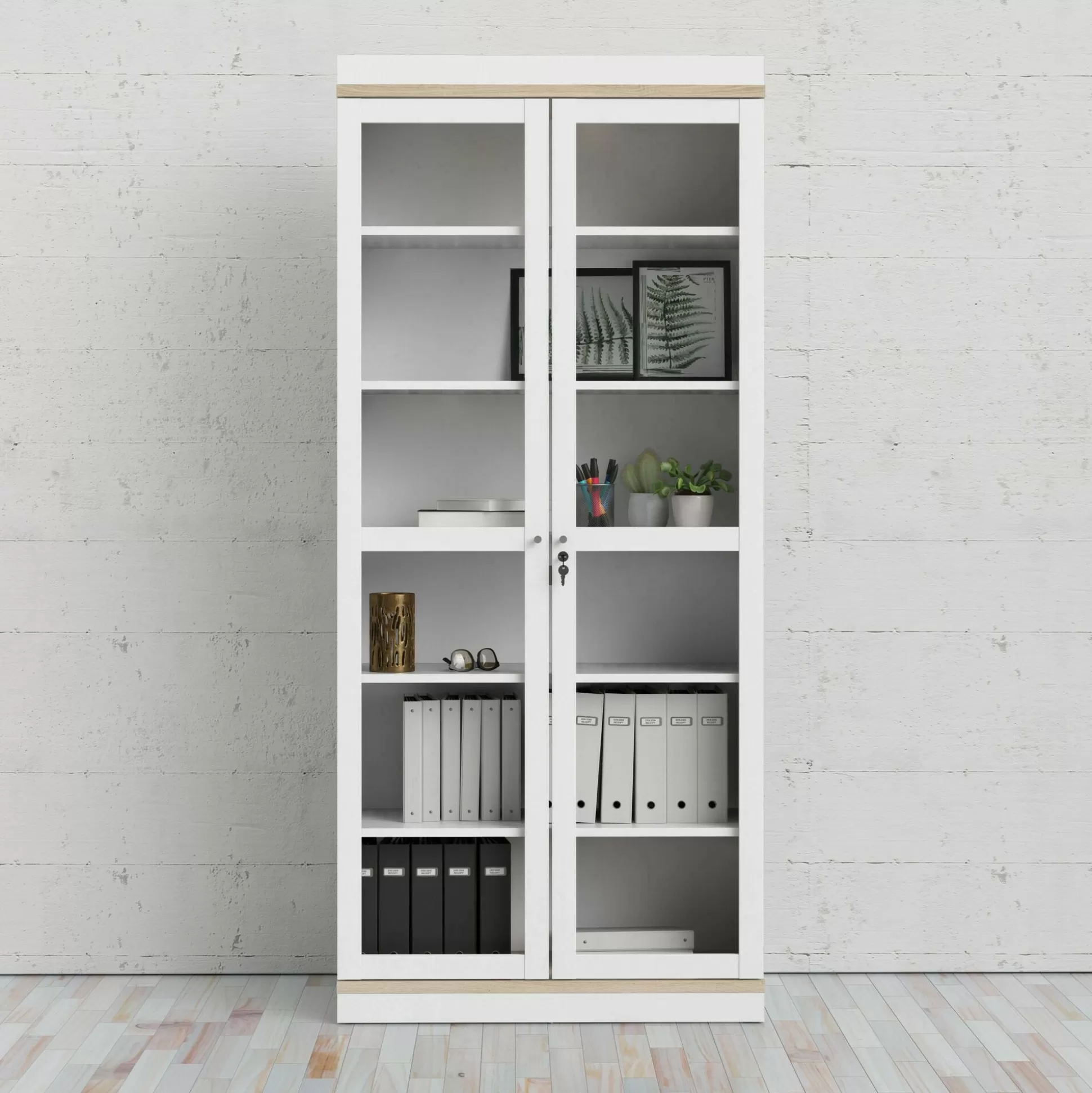 Dmora Vetrine<Vetrina Axinte, 89x36 h200 cm, Bianco e Quercia