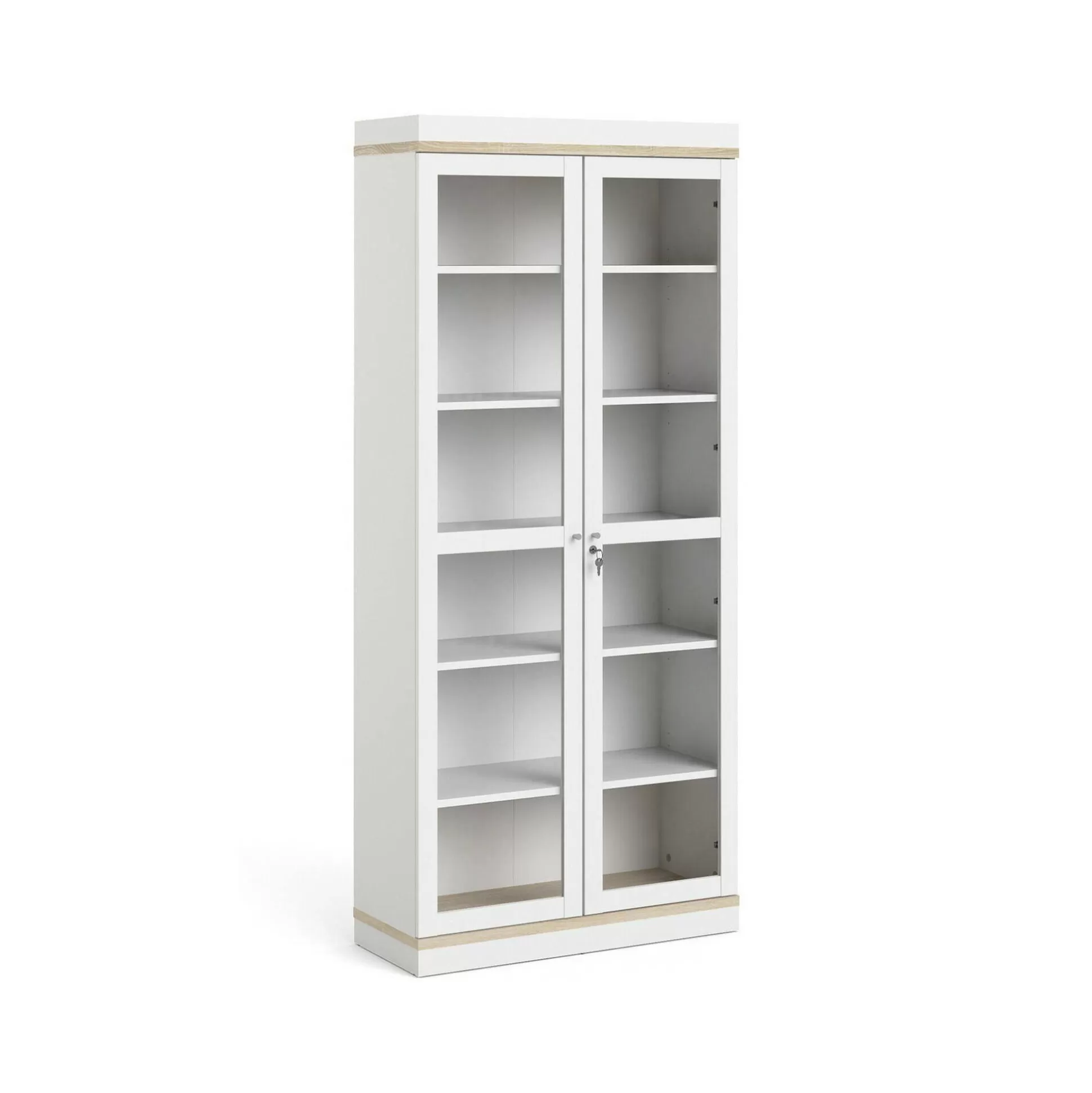 Dmora Vetrine<Vetrina Axinte, 89x36 h200 cm, Bianco e Quercia