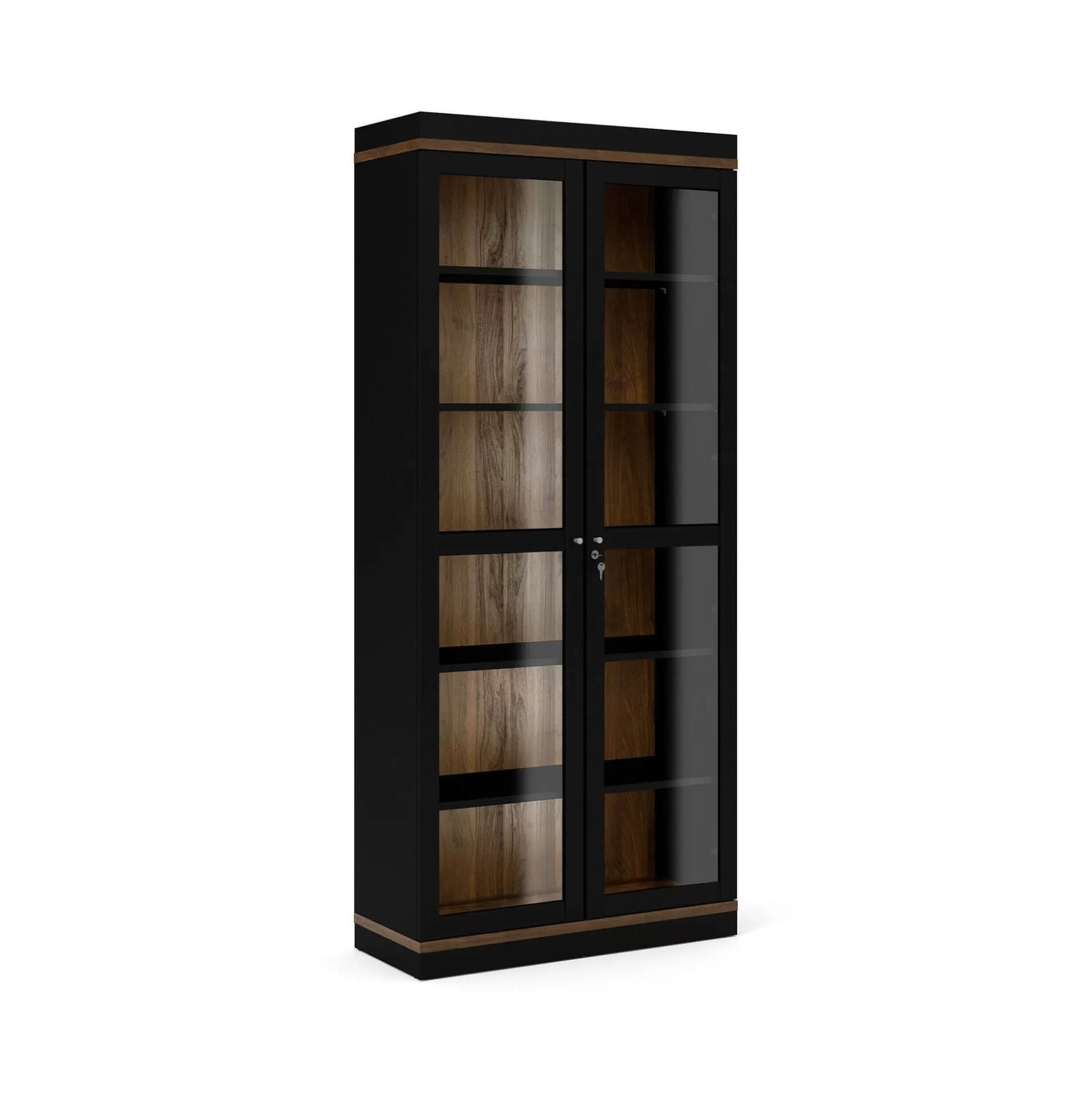 Dmora Vetrine<Vetrina Axinte, 89x36 h200 cm, Nero e Noce