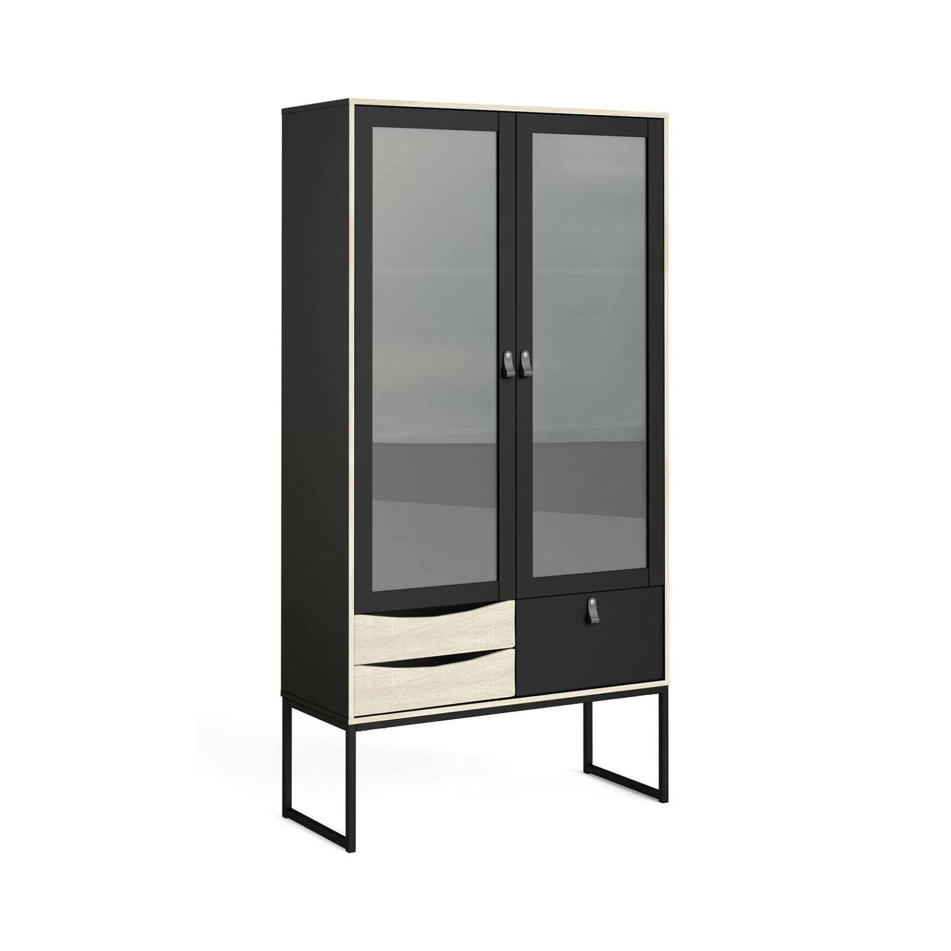 Dmora Vetrine<Vetrina Barbata, 40x99 h189 cm, Nero e Quercia